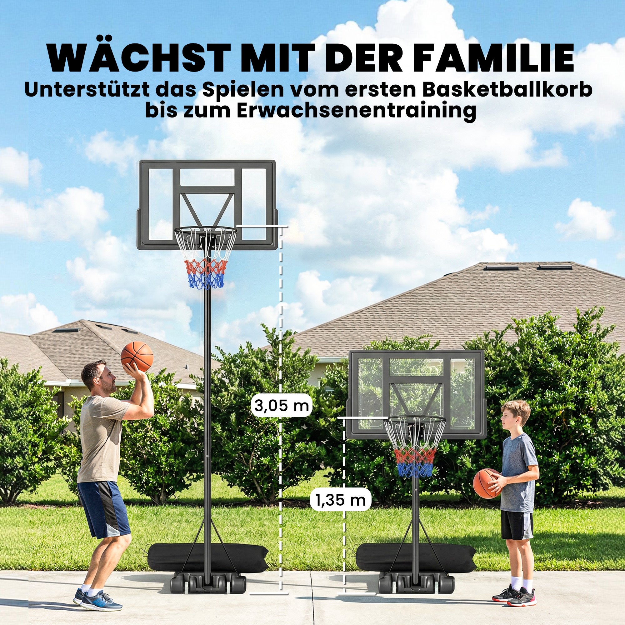 SPORTNOW Portable Outdoor Basketball Hoop — Quick Height Adjustment 4.4–10 ft (1.35–3.05 m) with 43 x 28 in Shatterproof Backboard, 2 Wheels & Weight Bag — For Teens & Adults