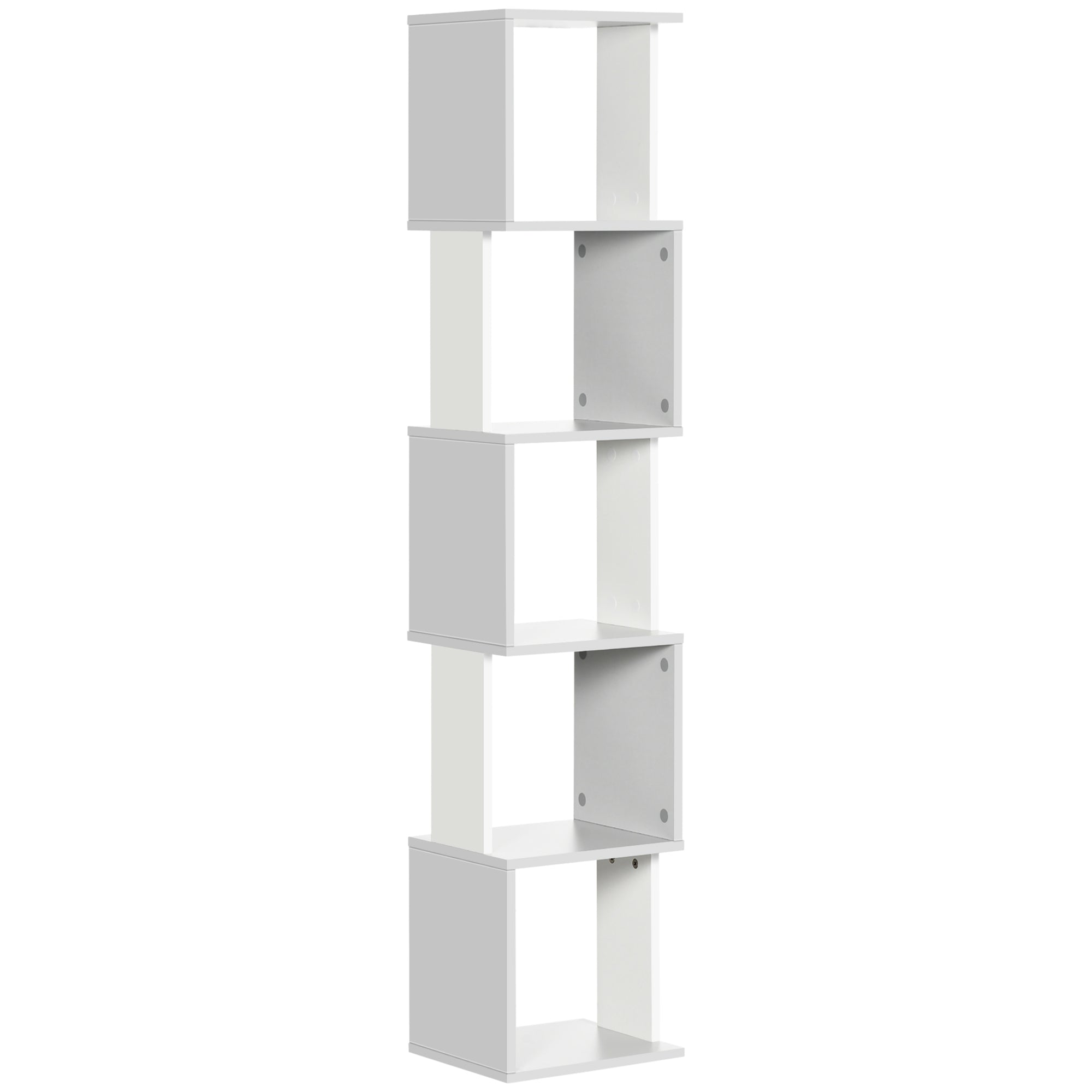 S-Shaped Bookcase Bookshelf with 5 Open Shelves for Living Room Home Office Study Anti-Tip 100 kg Load 33x28x161 cm White and Light Gray