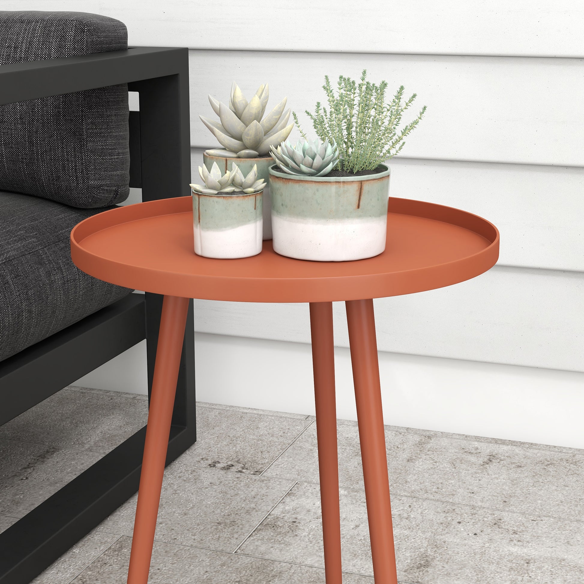 Garden Side Table, weatherproof outdoor table with raised edge, steel balcony table, round coffee table loadable up to 20kg, Ø40x50H cm, coffee table for outdoor indoor balcony terrace Red