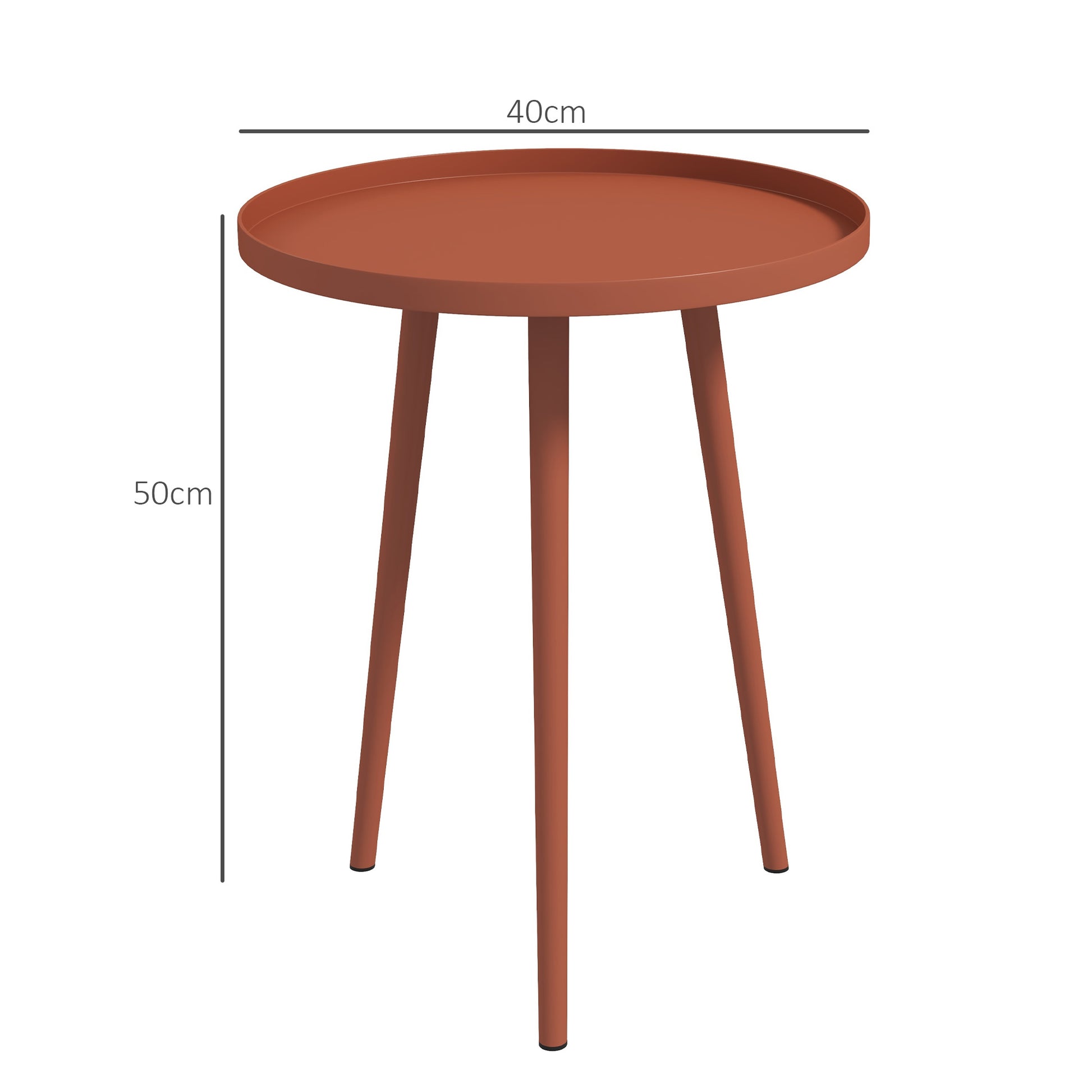 Garden Side Table, weatherproof outdoor table with raised edge, steel balcony table, round coffee table loadable up to 20kg, Ø40x50H cm, coffee table for outdoor indoor balcony terrace Red