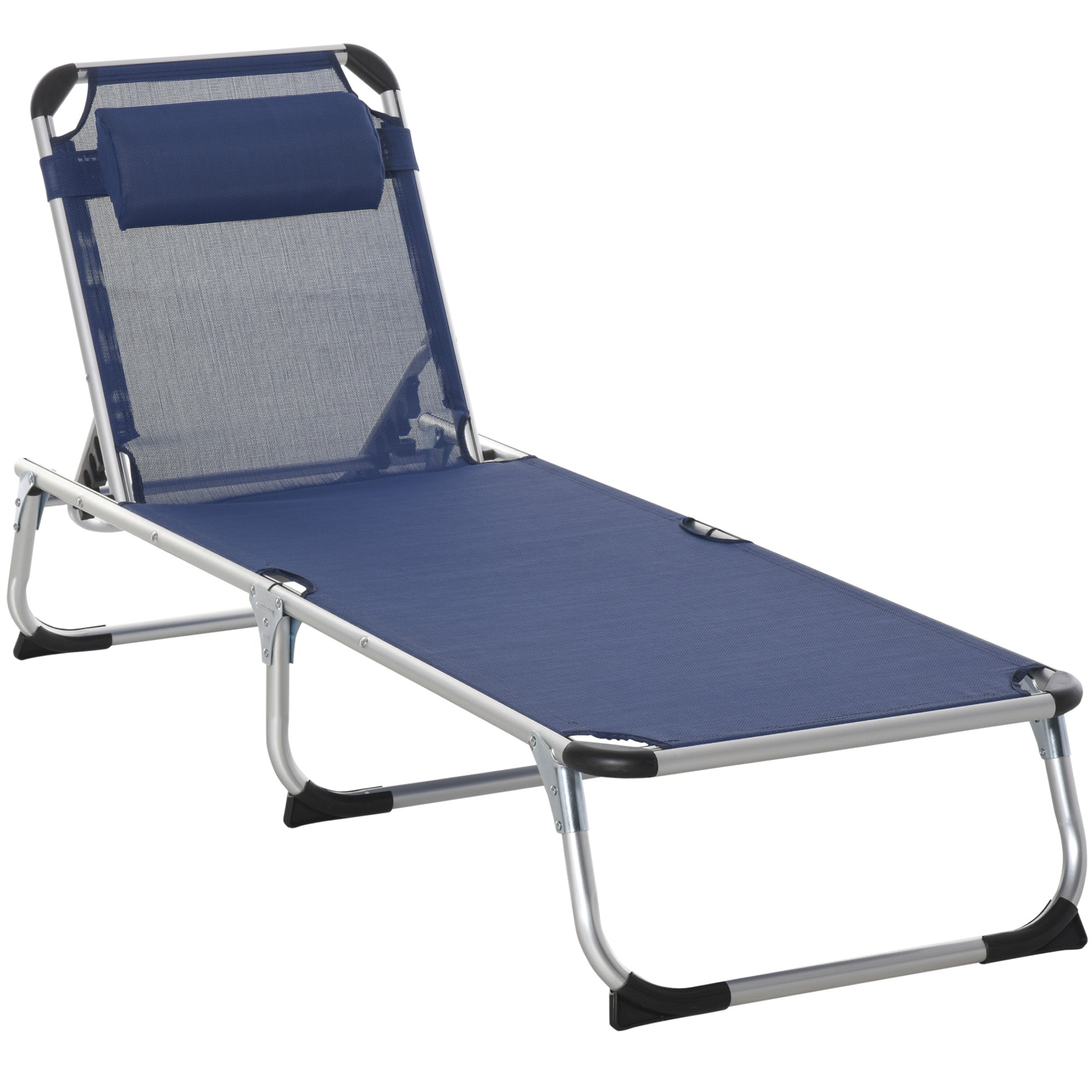Folding Outdoor Sun Lounger Chair with Headrest, Garden Sun Lounger with Adjustable Backrest in Aluminum 60x165x76cm Dark Blue