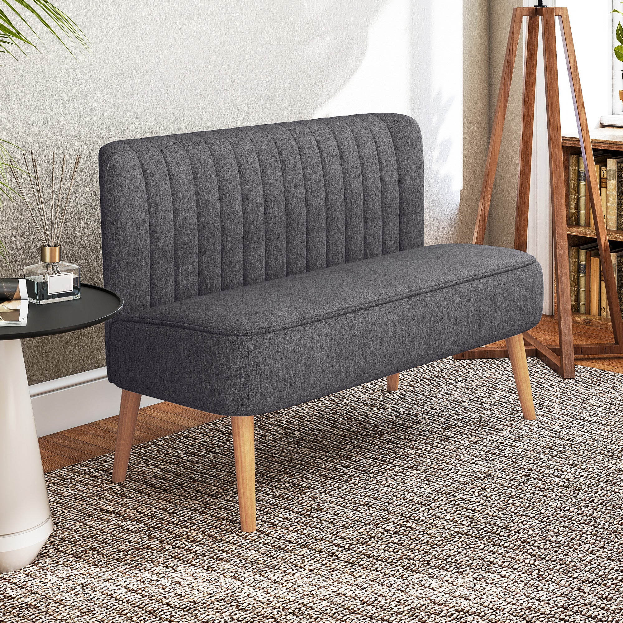 2-Seater Loveseat – Compact Linen-Look Upholstered Sofa for Living Room, Bedroom, Small Spaces, Dark Gray (46.1 x 22.2 x 30.3 in / 117 x 56.5 x 77 cm)