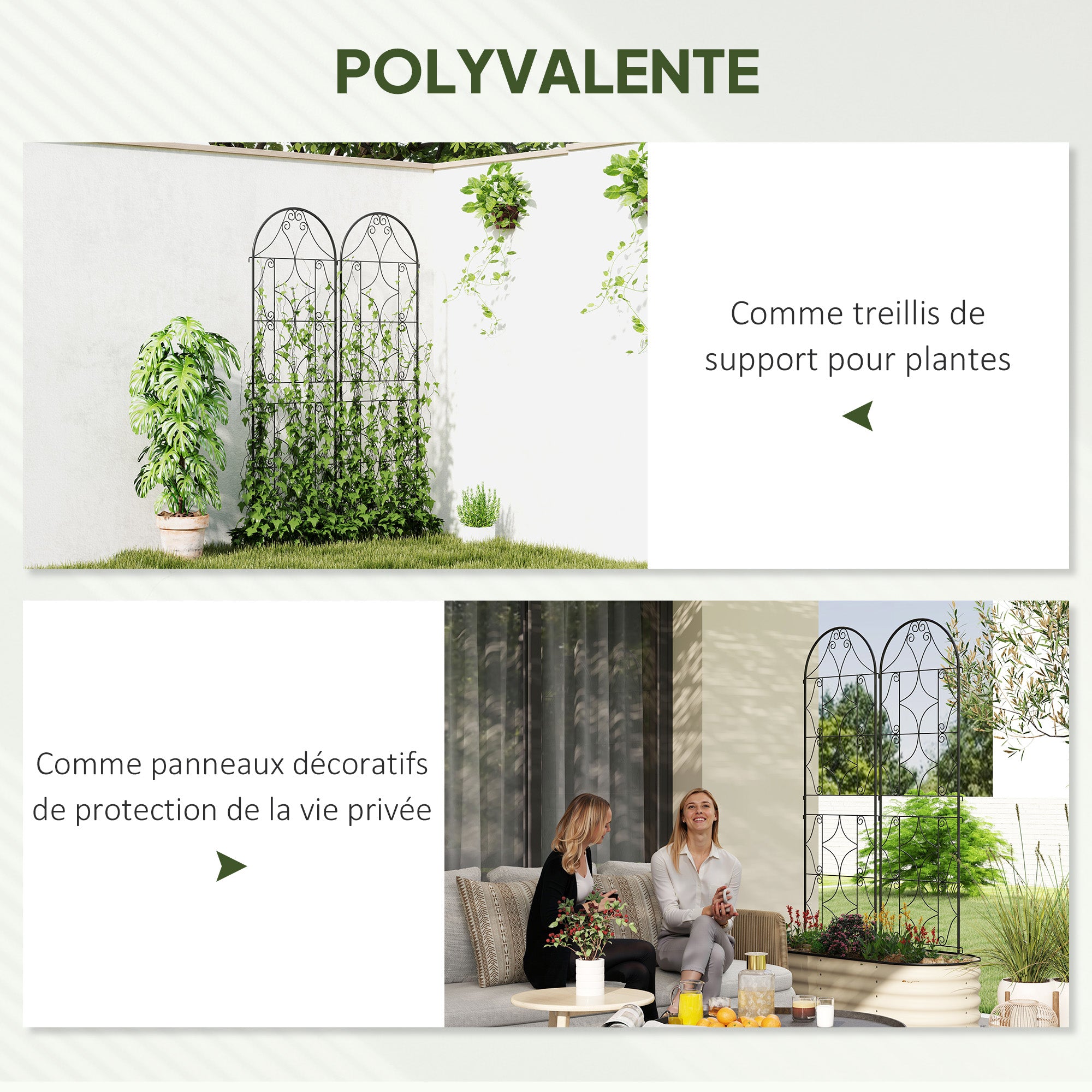 Irregular Pattern Climbing Plant Support, Set of 2, Garden Trellis for Vegetables, Vines, Flowers, Metal, 50 x 180 cm, Black