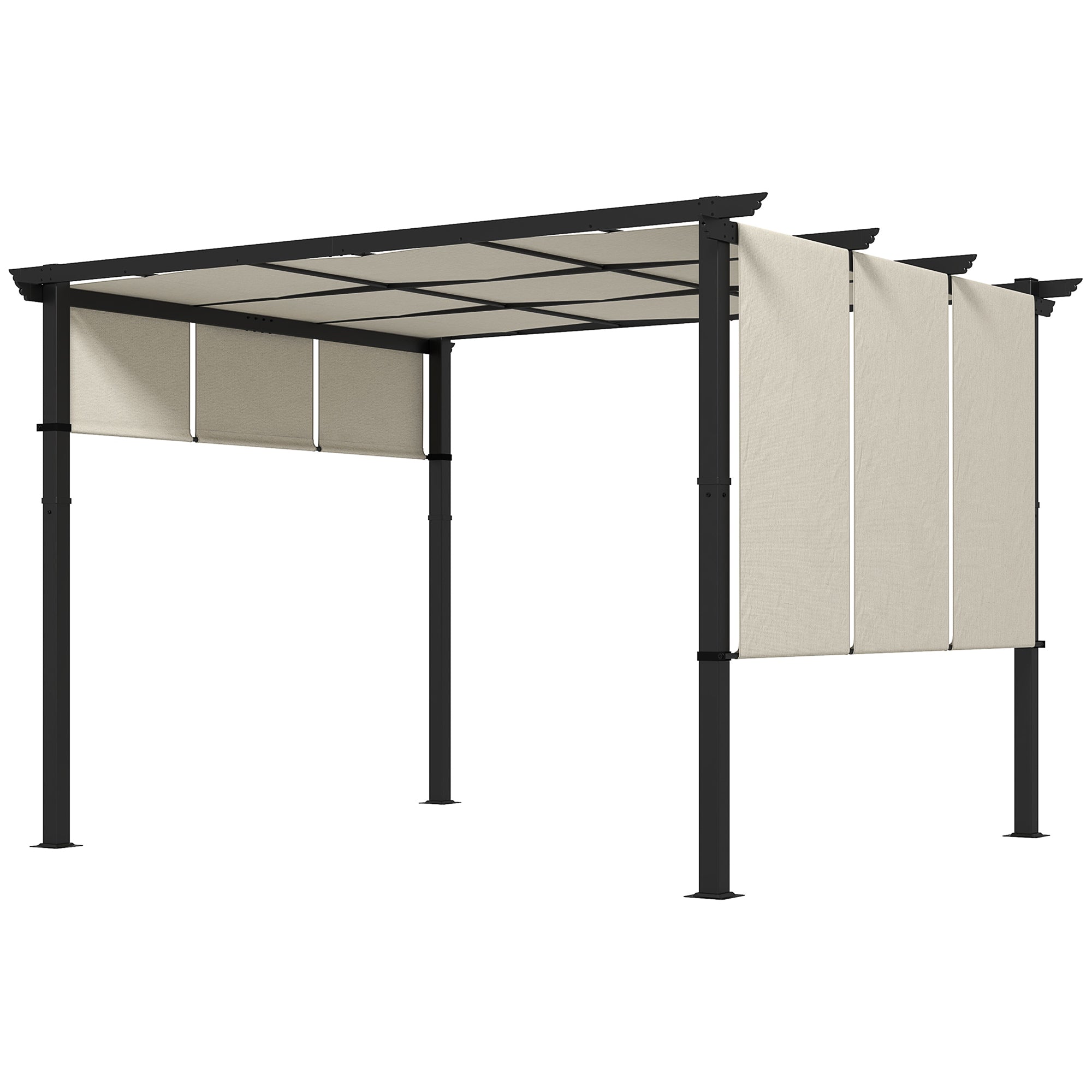 Pergola approx. 11.7 x 9.7 ft Garden Pavilion with Adjustable Roof, Freestanding Metal Patio Canopy for Terrace and Garden, Beige