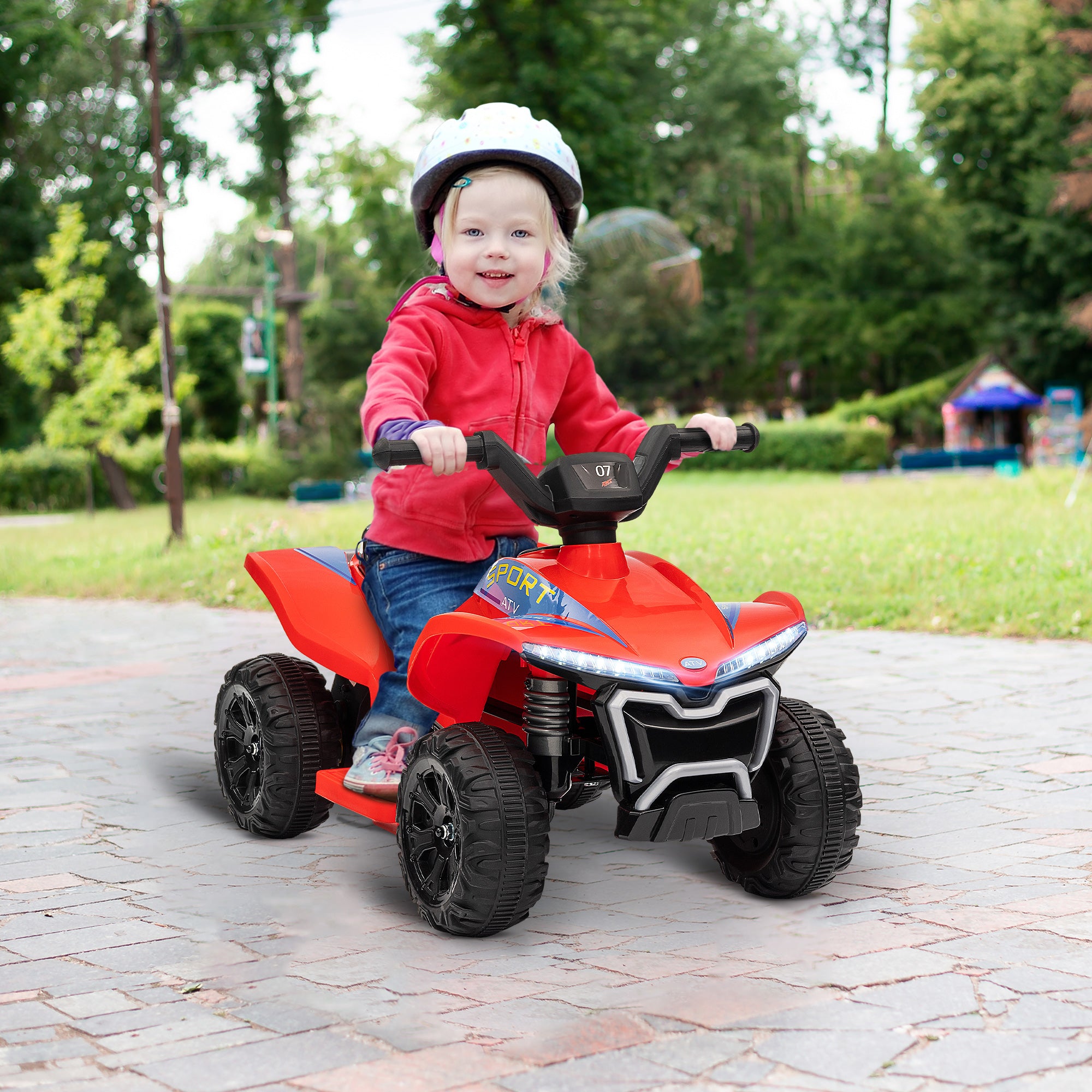 6V Children's Electric Quad, Kids Electric Car, 2.5 km/h Speed, with Headlights, Forward and Reverse, Music Function, for Children 18-36 Months, Red