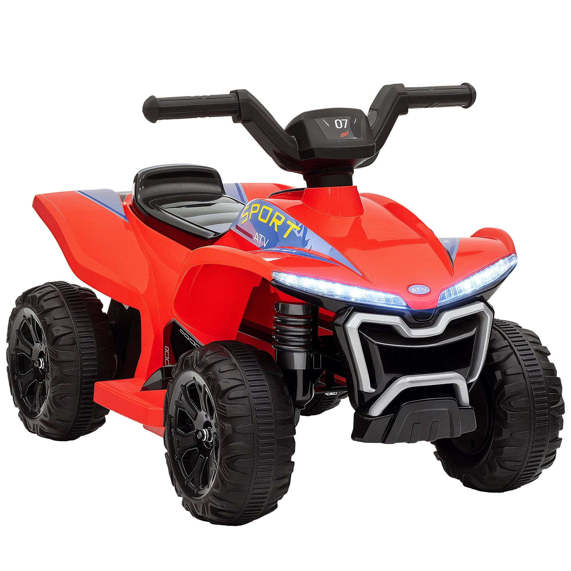 6V Children's Electric Quad, Kids Electric Car, 2.5 km/h Speed, with Headlights, Forward and Reverse, Music Function, for Children 18-36 Months, Red