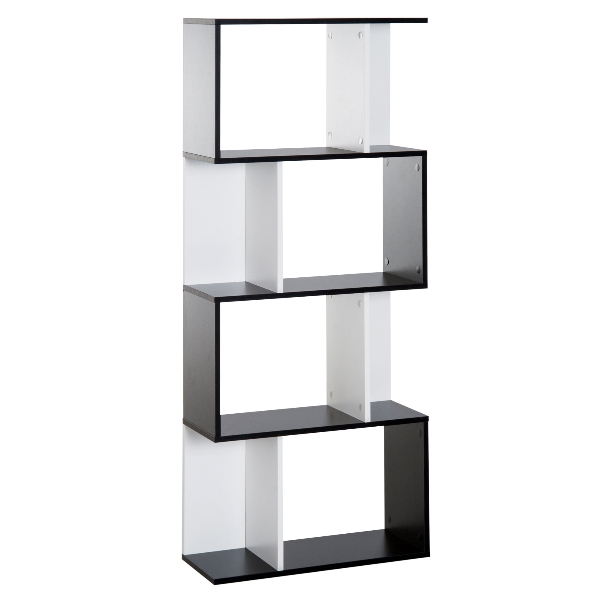 Contemporary Design S-shaped Bookshelf Storage Furniture 4 Shelves 60L x 24W x 148H cm Black White
