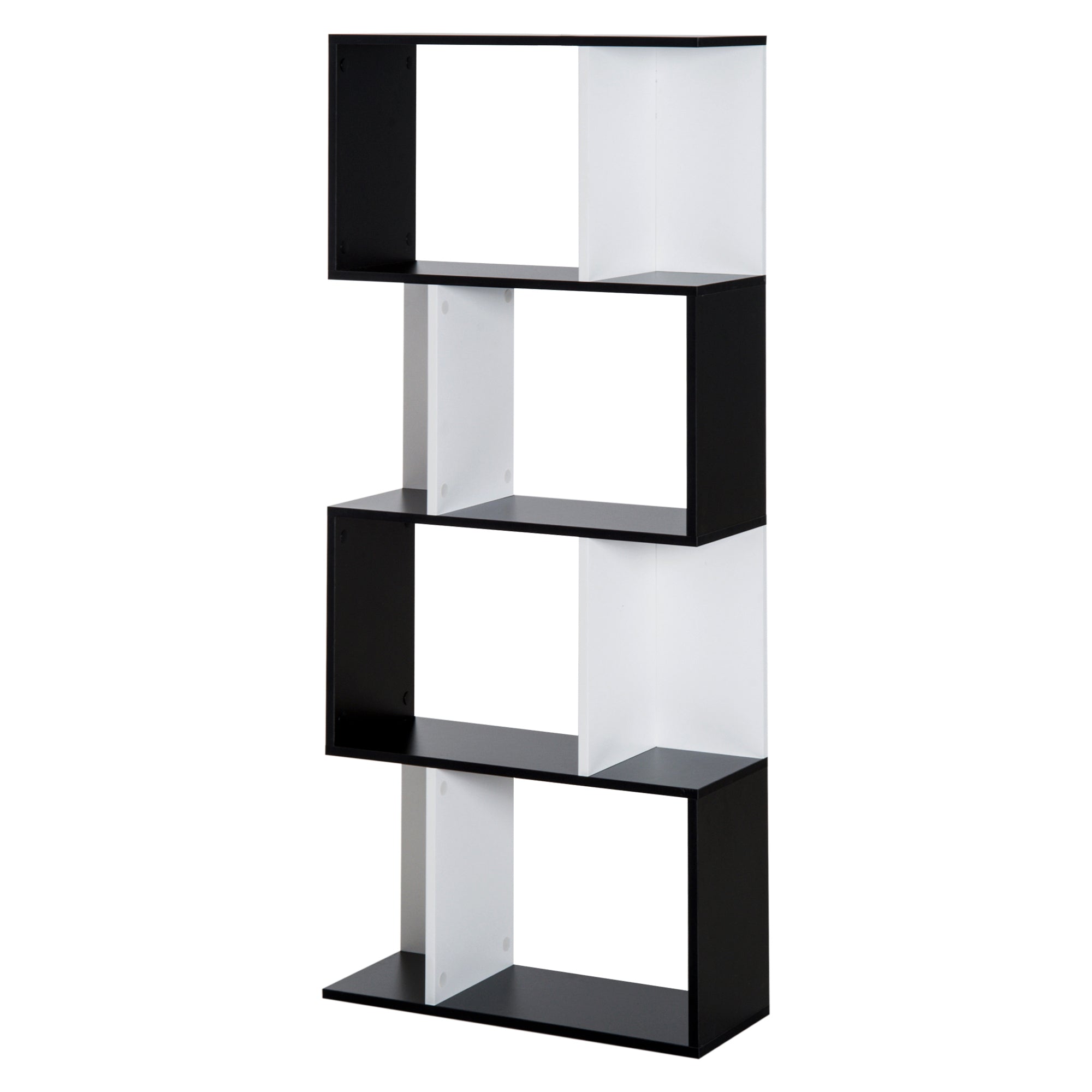 Contemporary Design S-shaped Bookshelf Storage Furniture 4 Shelves 60L x 24W x 148H cm Black White