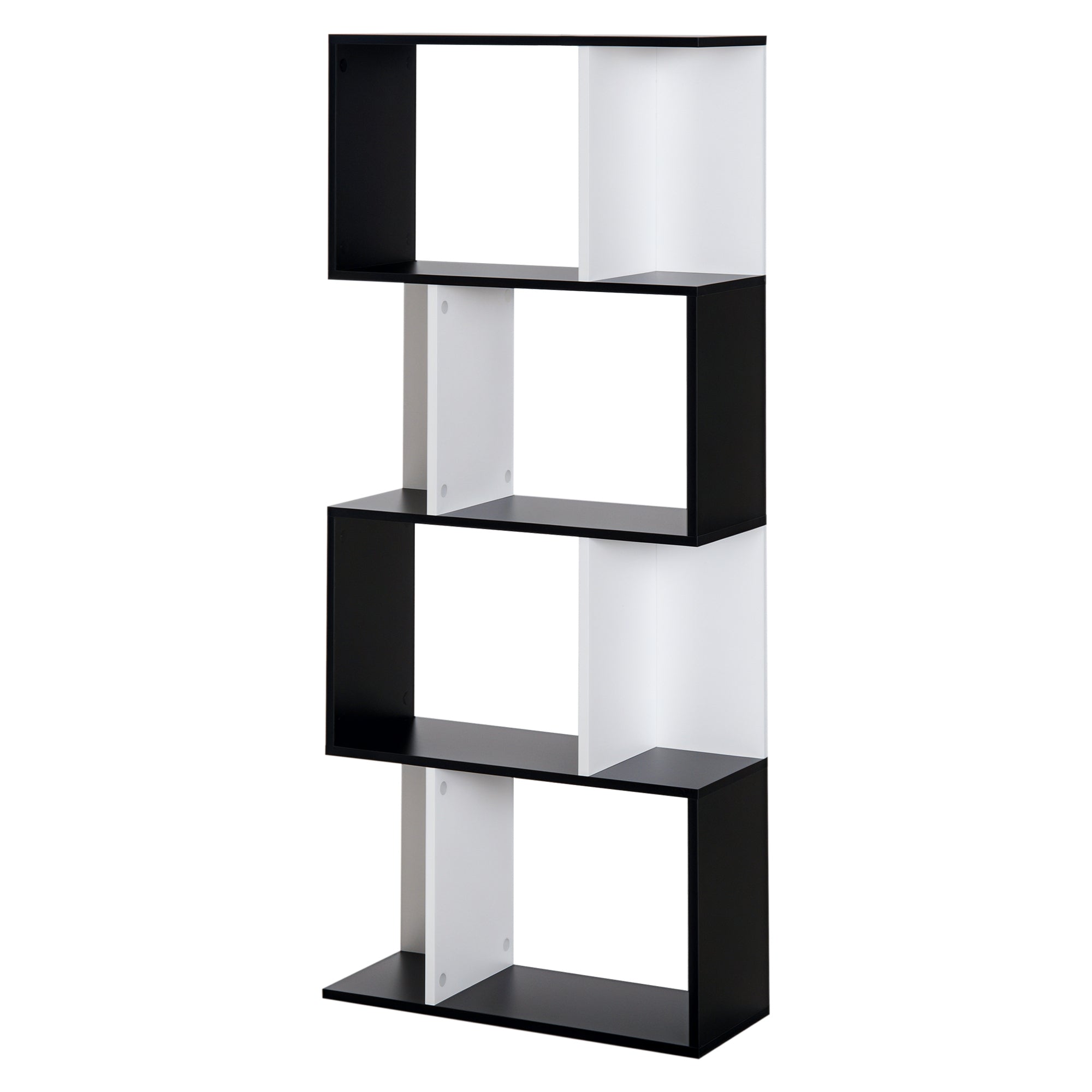 Contemporary Design S-shaped Bookshelf Storage Furniture 4 Shelves 60L x 24W x 148H cm Black White