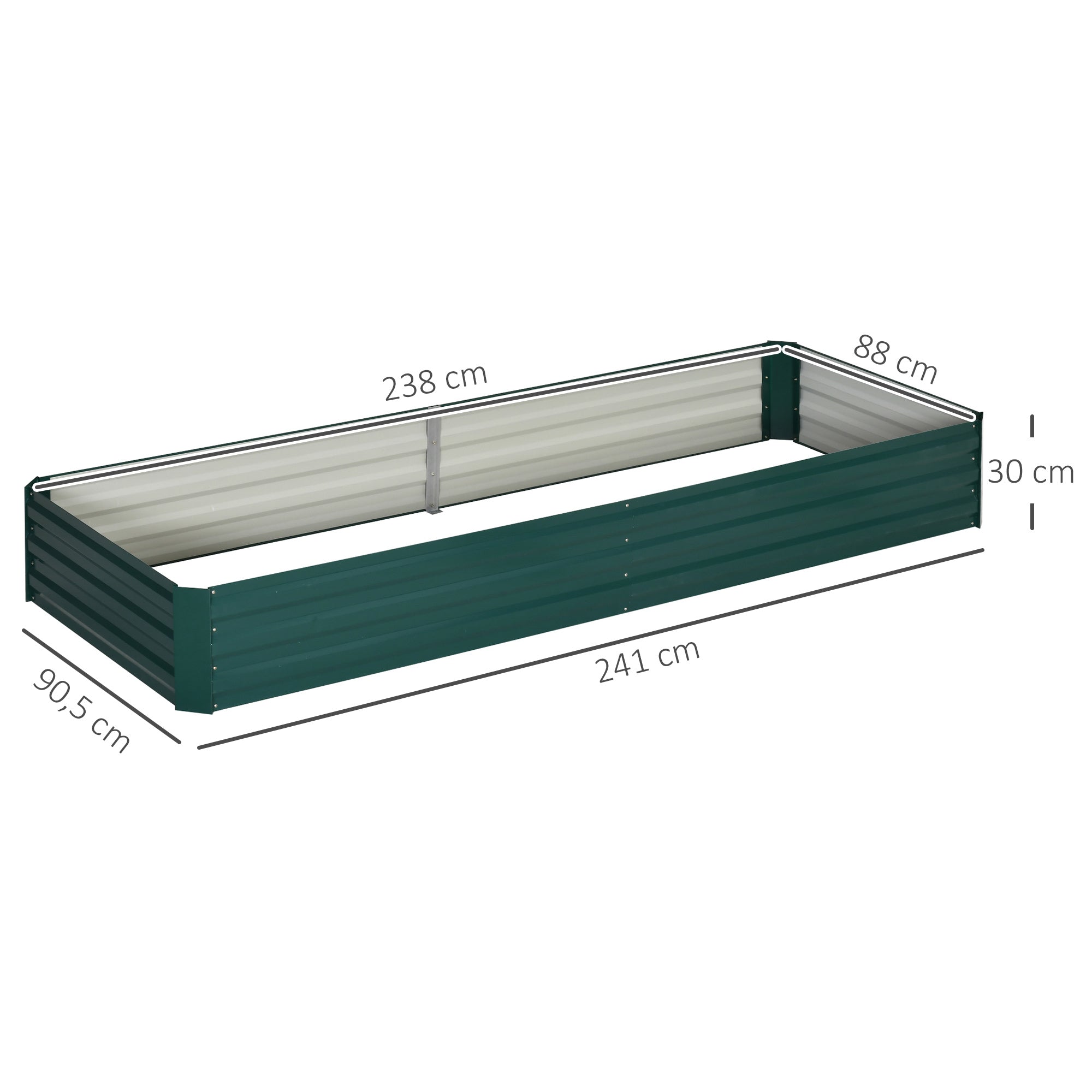 Steel Raised Bed, Planting Box Cold Frame Garden Bed Planter Interlocking, Plant Box Flower Pot Vegetable Bed 241x90.5x30cm for Garden Terrace, for Flowers, Plants, Fruit, Vegetables, Dark Green