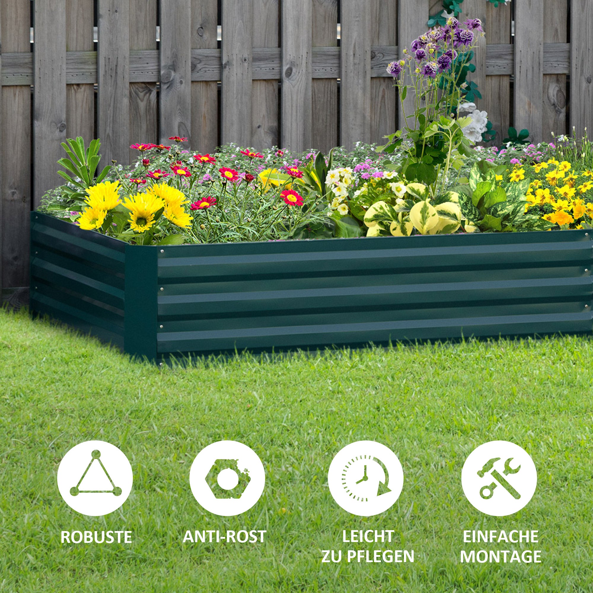 Steel Raised Bed, Planting Box Cold Frame Garden Bed Planter Interlocking, Plant Box Flower Pot Vegetable Bed 241x90.5x30cm for Garden Terrace, for Flowers, Plants, Fruit, Vegetables, Dark Green