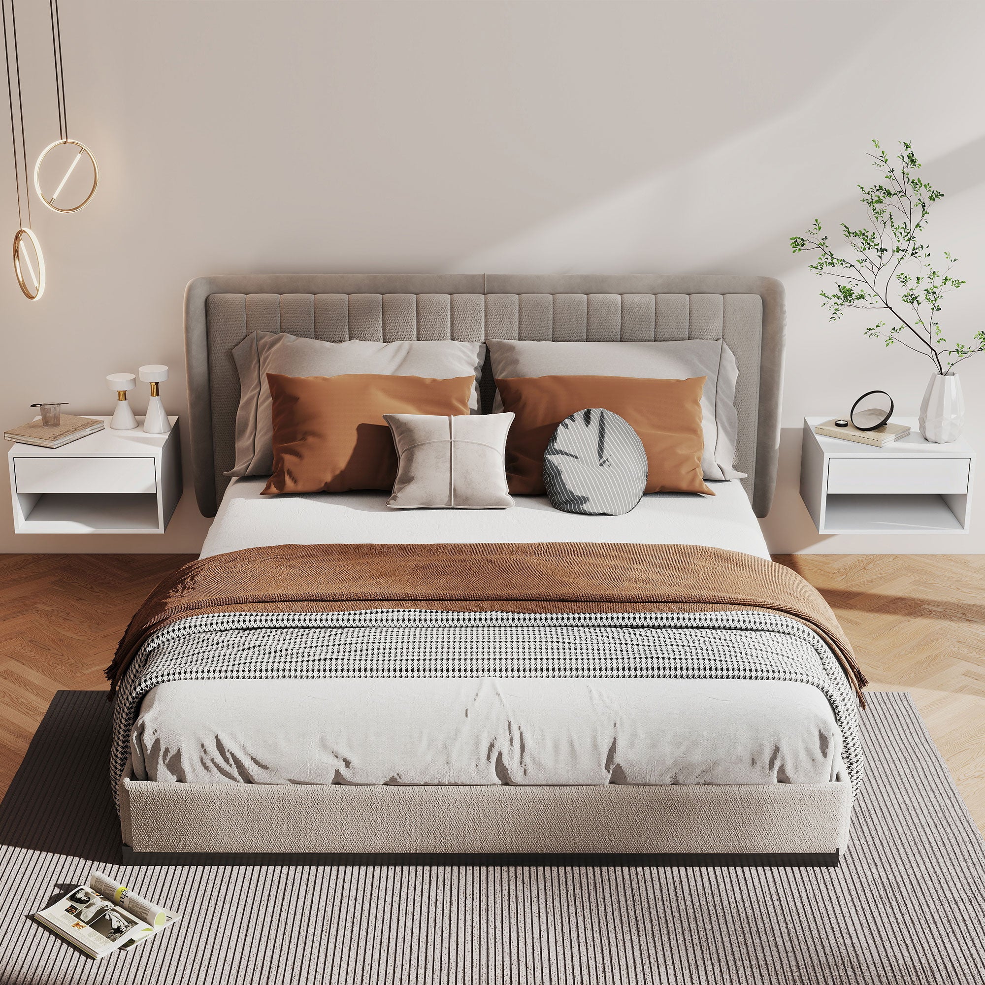 Set of 2 Wall-Mounted Nightstands – Floating Nightstands with Sliding Drawer, Open Compartment & Top Shelf, Modern Style, 37 x 32 x 21 cm (14.6 x 12.6 x 8.3 in), White