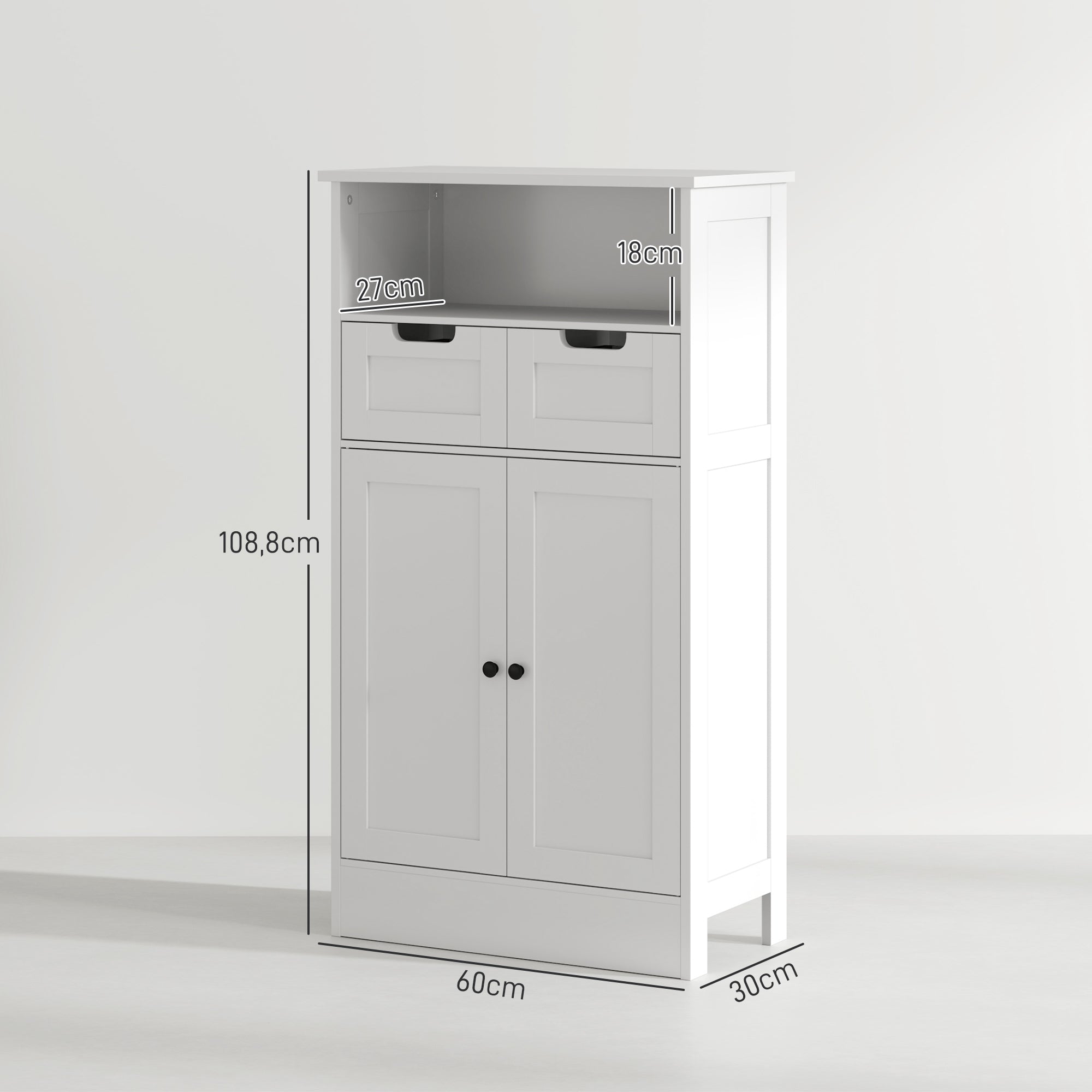 Bathroom Cabinet Bathroom Cabinet Tall Cabinet with Adjustable Shelf, 2 Drawers, 2 Doors, Cabinet Storage Cabinet for Bathroom, Living Room 60 x 30 x 108.8 cm White