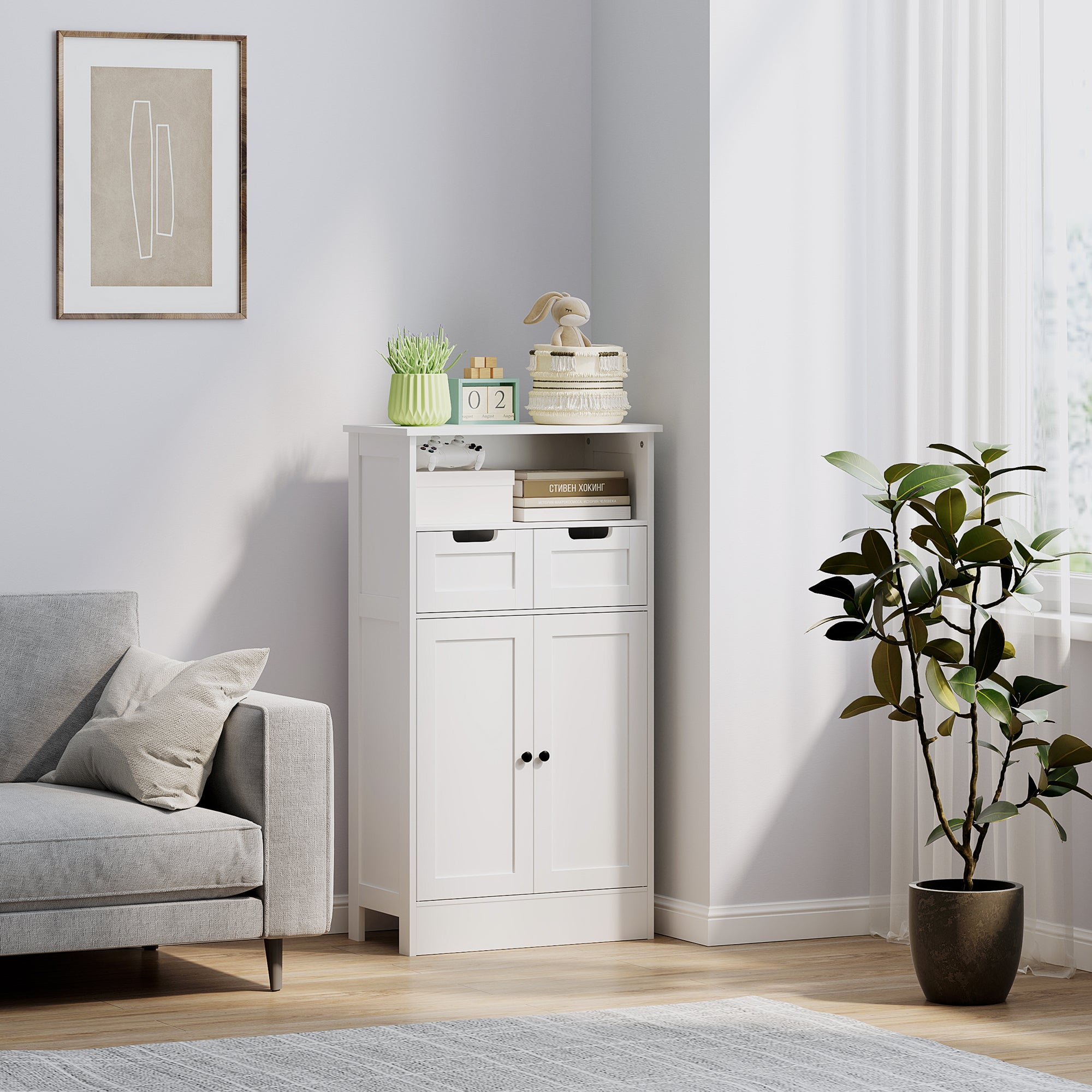 Bathroom Cabinet Bathroom Cabinet Tall Cabinet with Adjustable Shelf, 2 Drawers, 2 Doors, Cabinet Storage Cabinet for Bathroom, Living Room 60 x 30 x 108.8 cm White