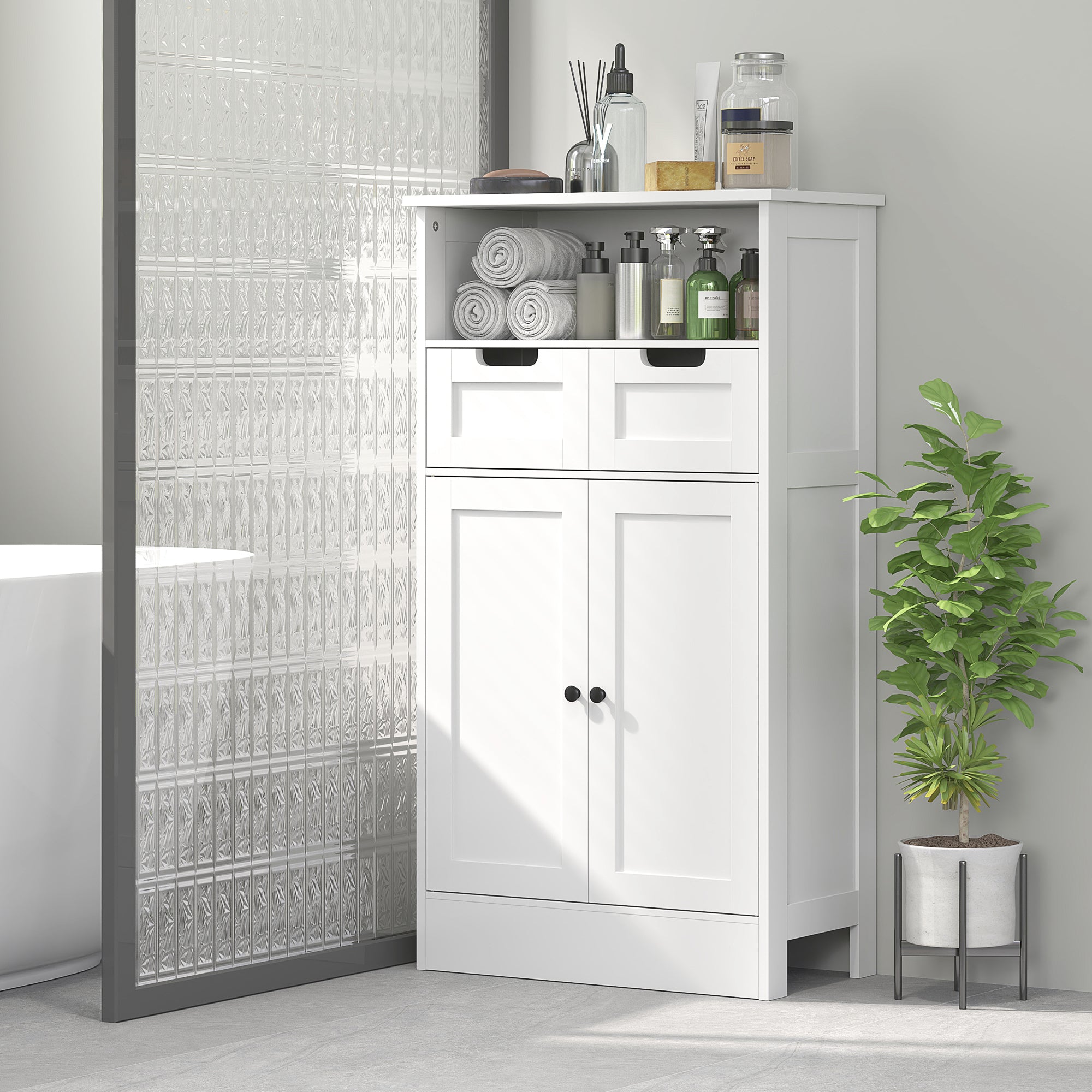 Bathroom Cabinet Bathroom Cabinet Tall Cabinet with Adjustable Shelf, 2 Drawers, 2 Doors, Cabinet Storage Cabinet for Bathroom, Living Room 60 x 30 x 108.8 cm White