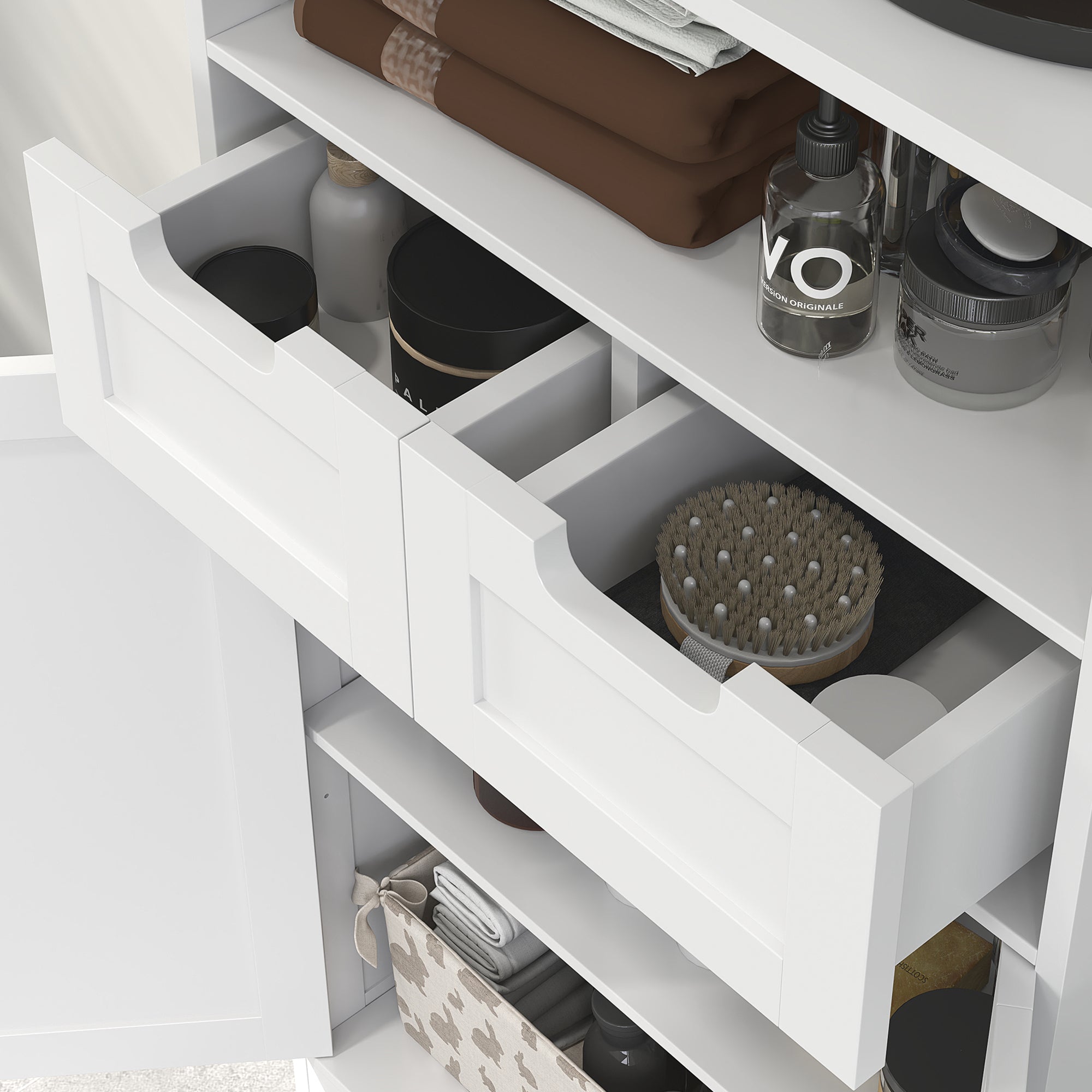 Bathroom Cabinet Bathroom Cabinet Tall Cabinet with Adjustable Shelf, 2 Drawers, 2 Doors, Cabinet Storage Cabinet for Bathroom, Living Room 60 x 30 x 108.8 cm White