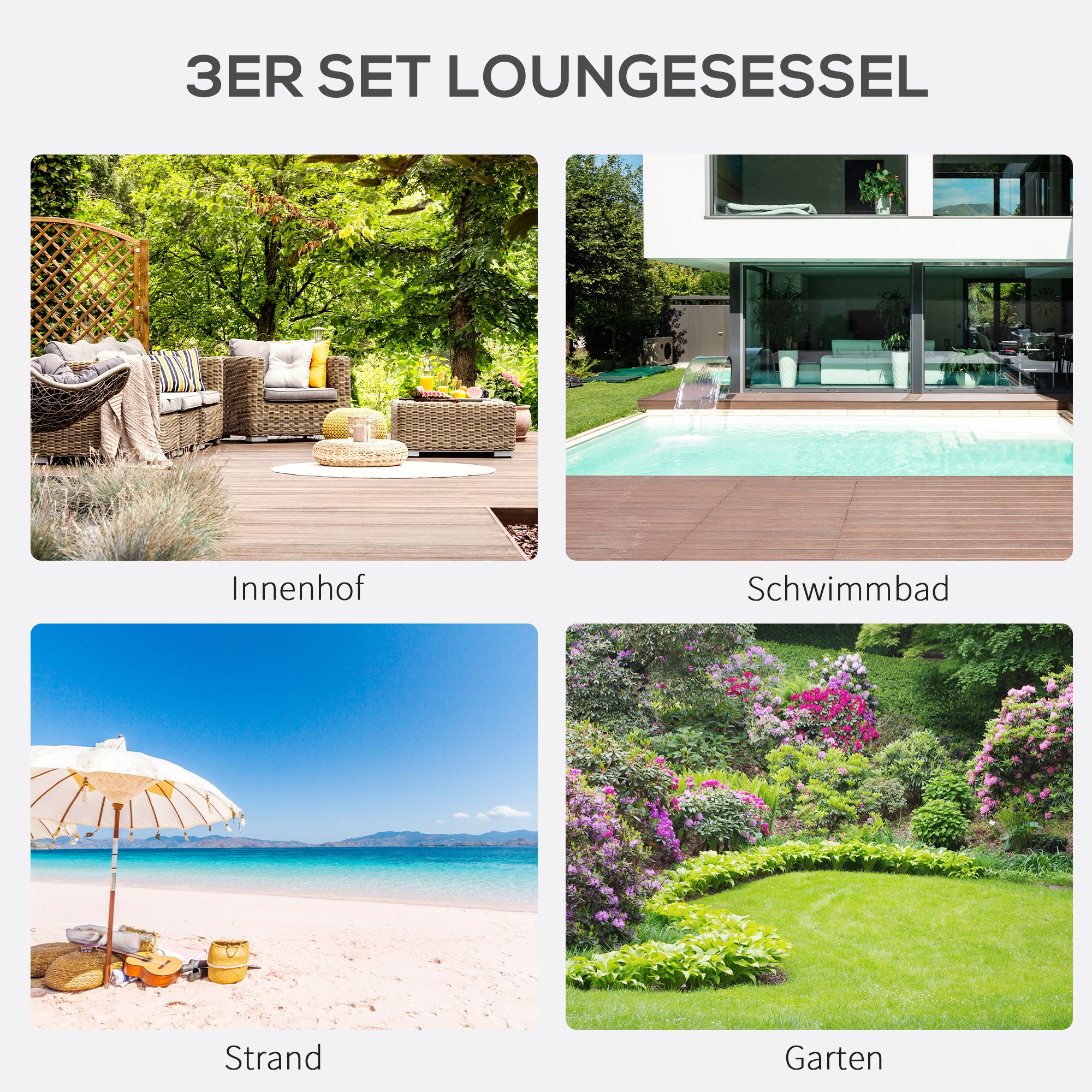 Garden Lounger Set Metal Mesh 3-Piece Sun Lounger with Tea Table Garden Furniture Set with 2 Sun Loungers, 1 Side Table Outdoor Seating Group for Garden, Balcony 59W x 169D x 66H cm Black