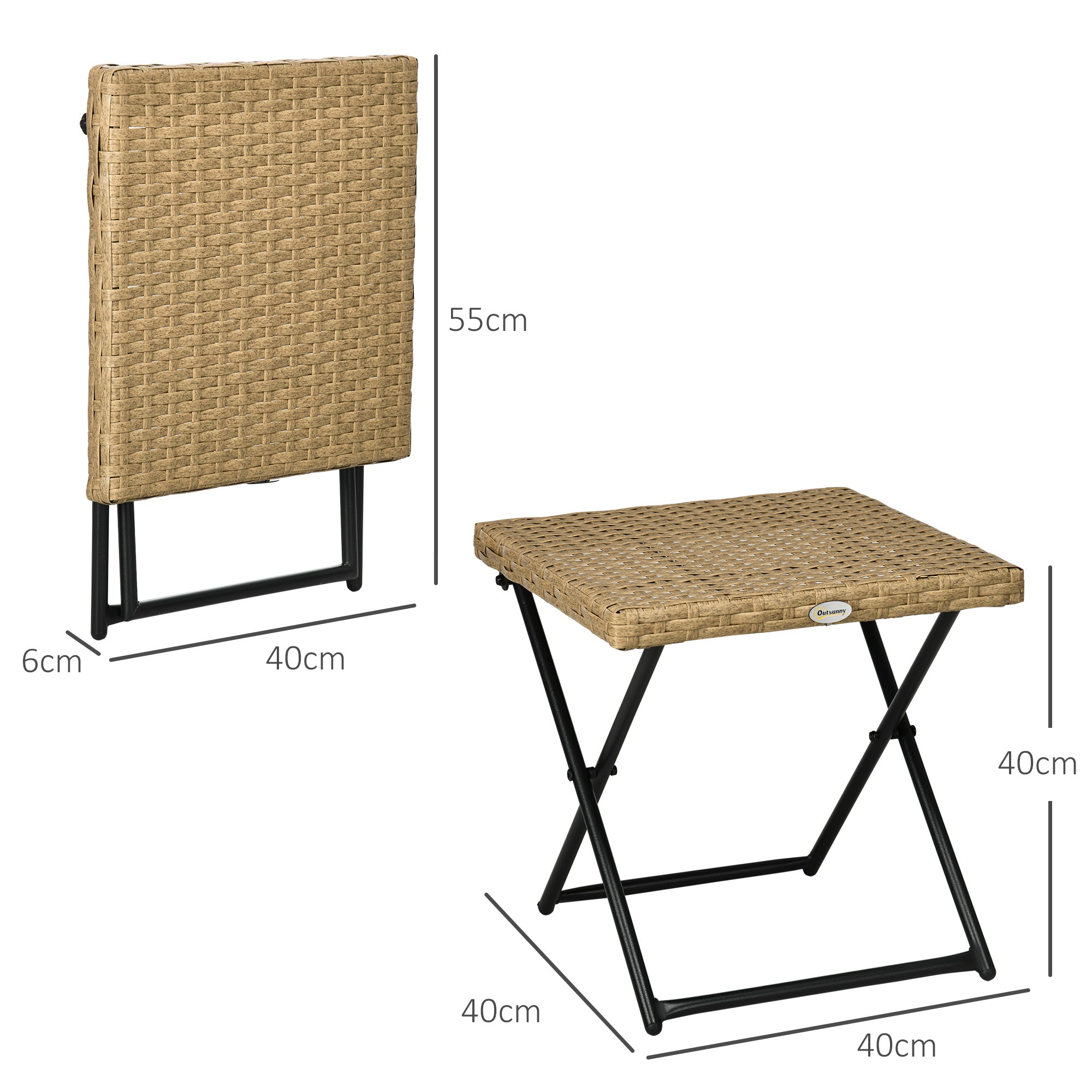 Folding Side Table made of Poly Rattan Coffee Table End Table Tray Balcony Table Patio Table Coffee Table Garden Furniture Rattan Table for Garden Terrace Balcony, 40x40x40cm Natural Wood