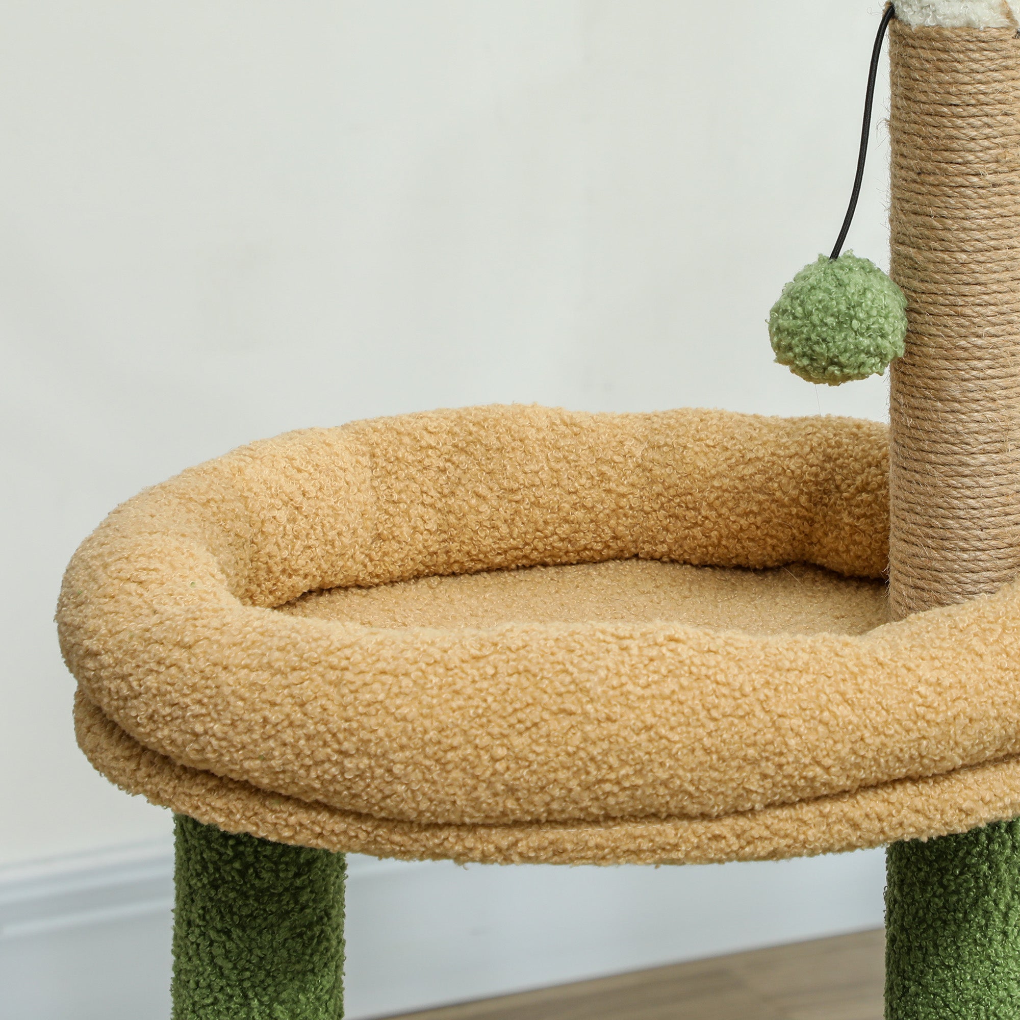 Cat Tree, 98 cm, with hideaway, bed, scratching posts, 2 play balls, and artificial leaves, green