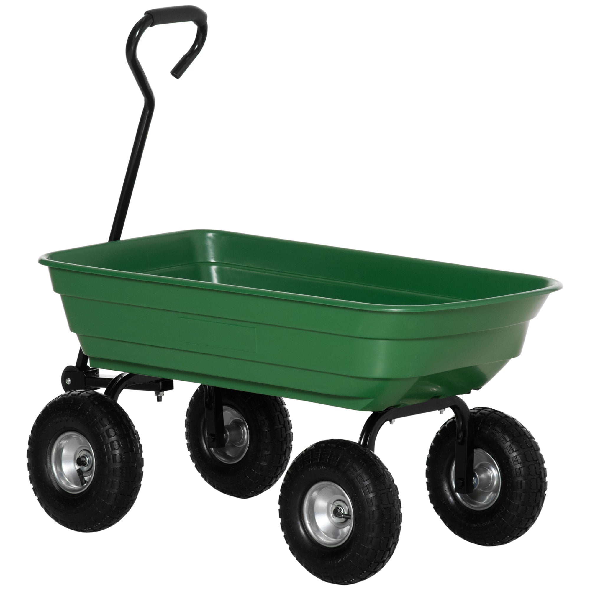 Garden Cart with Steel Frame and Pneumatic Tires, Soft Grip Handle, 250kg Capacity, 108x52x100cm, Green