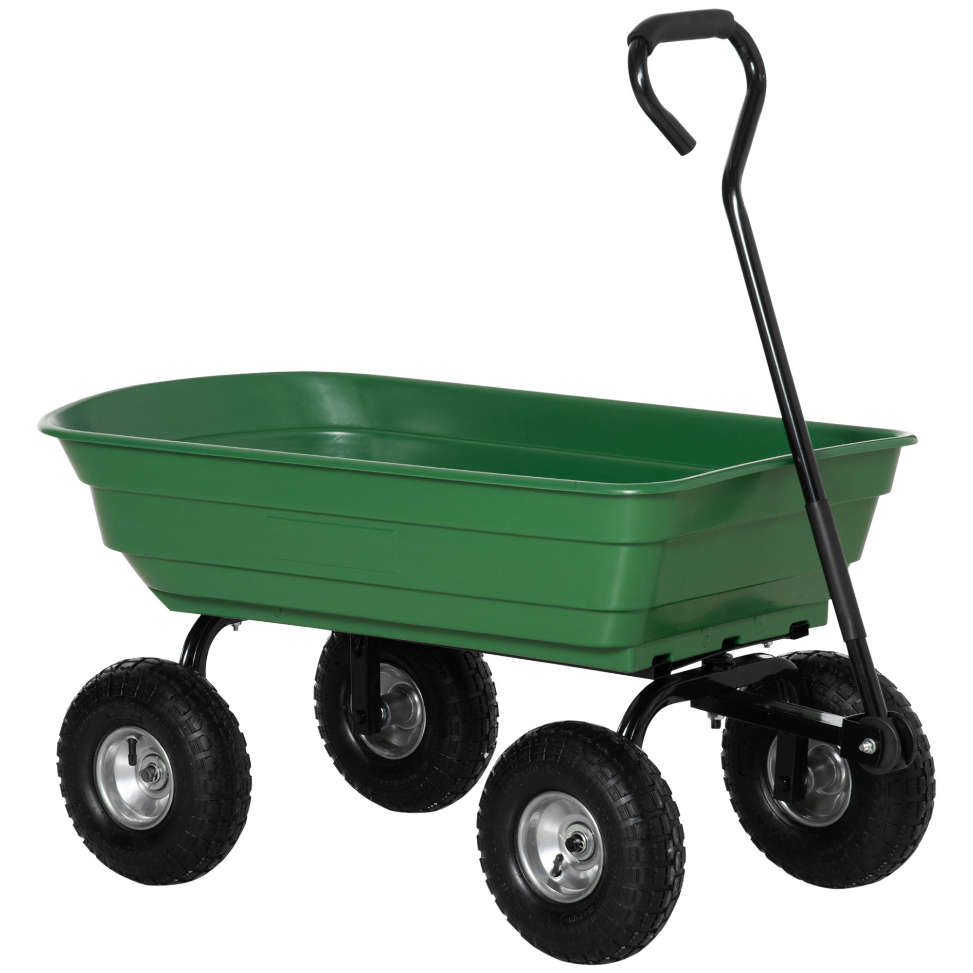 Garden Cart with Steel Frame and Pneumatic Tires, Soft Grip Handle, 250kg Capacity, 108x52x100cm, Green
