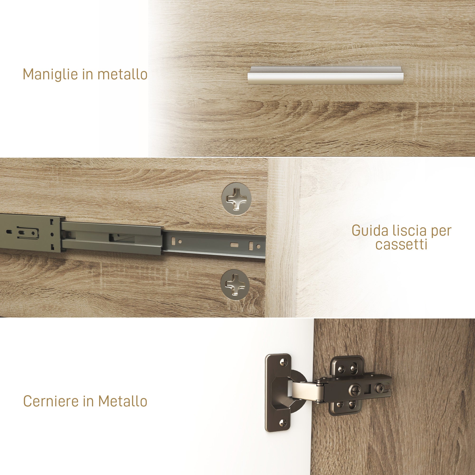 Living Room Sideboard with 3 Cabinets and 2 Drawers, Modern Space-Saving Sideboard with Adjustable Shelf in Wood, 106x35x76 cm, Wood Color