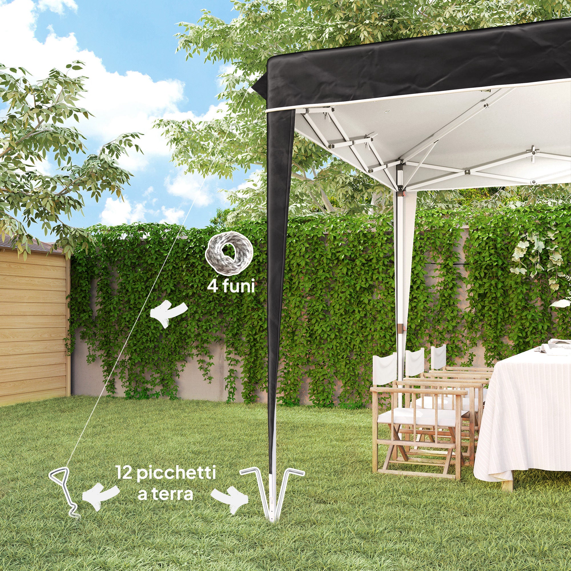 Gazebo 3x3 m Foldable Pop Up Adjustable Height with Drainage Holes, Outdoor Gazebo in Metal and Oxford Fabric with Carrying Bag, UV50+, for Garden, Parties, Camping, Black