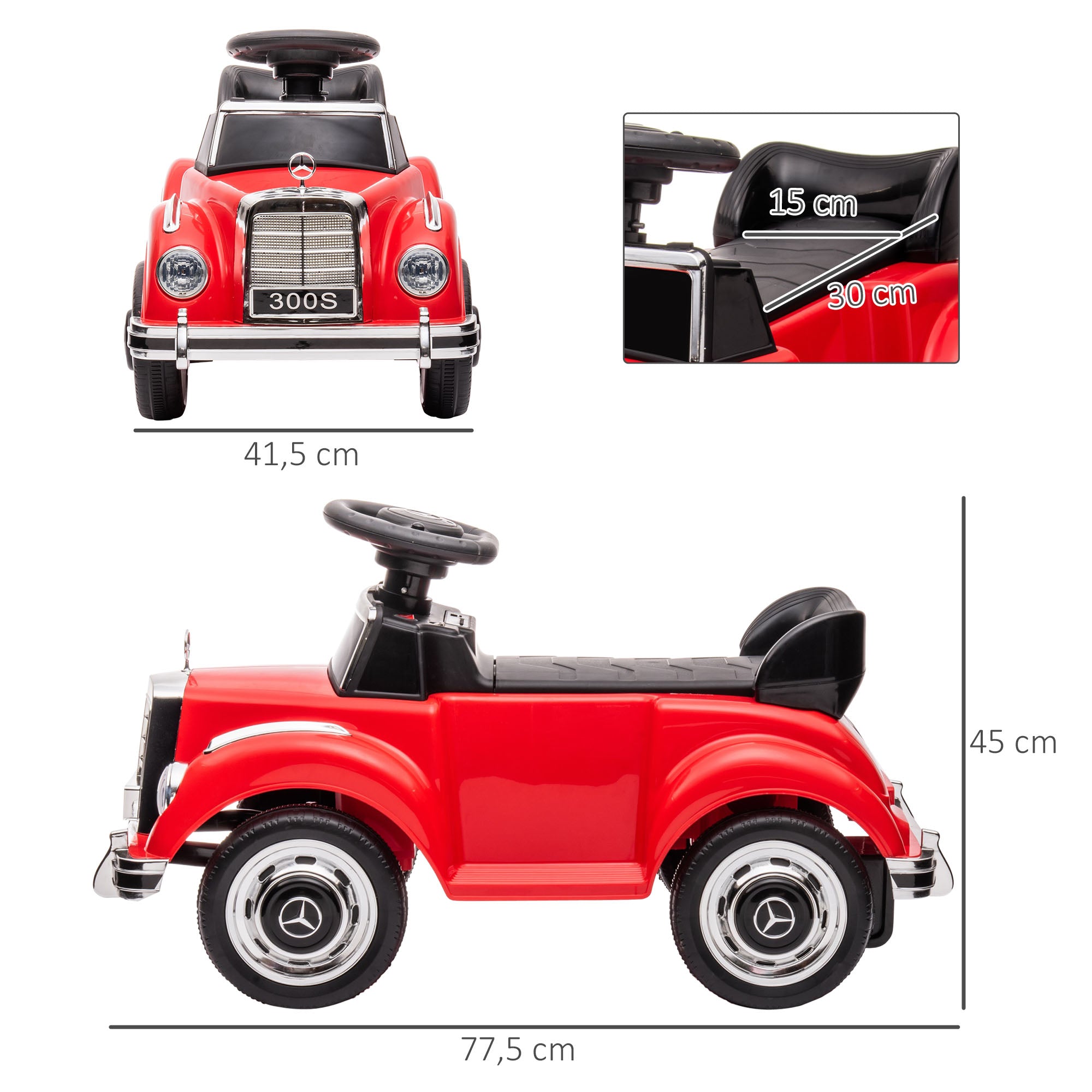 Slide Car, Kids Vehicle, Slider Vehicle with Storage Space, Children's Car with Tilt Protection Slider for 18-48 Months Children, Red, 77.5 x 41.5 x 45 cm