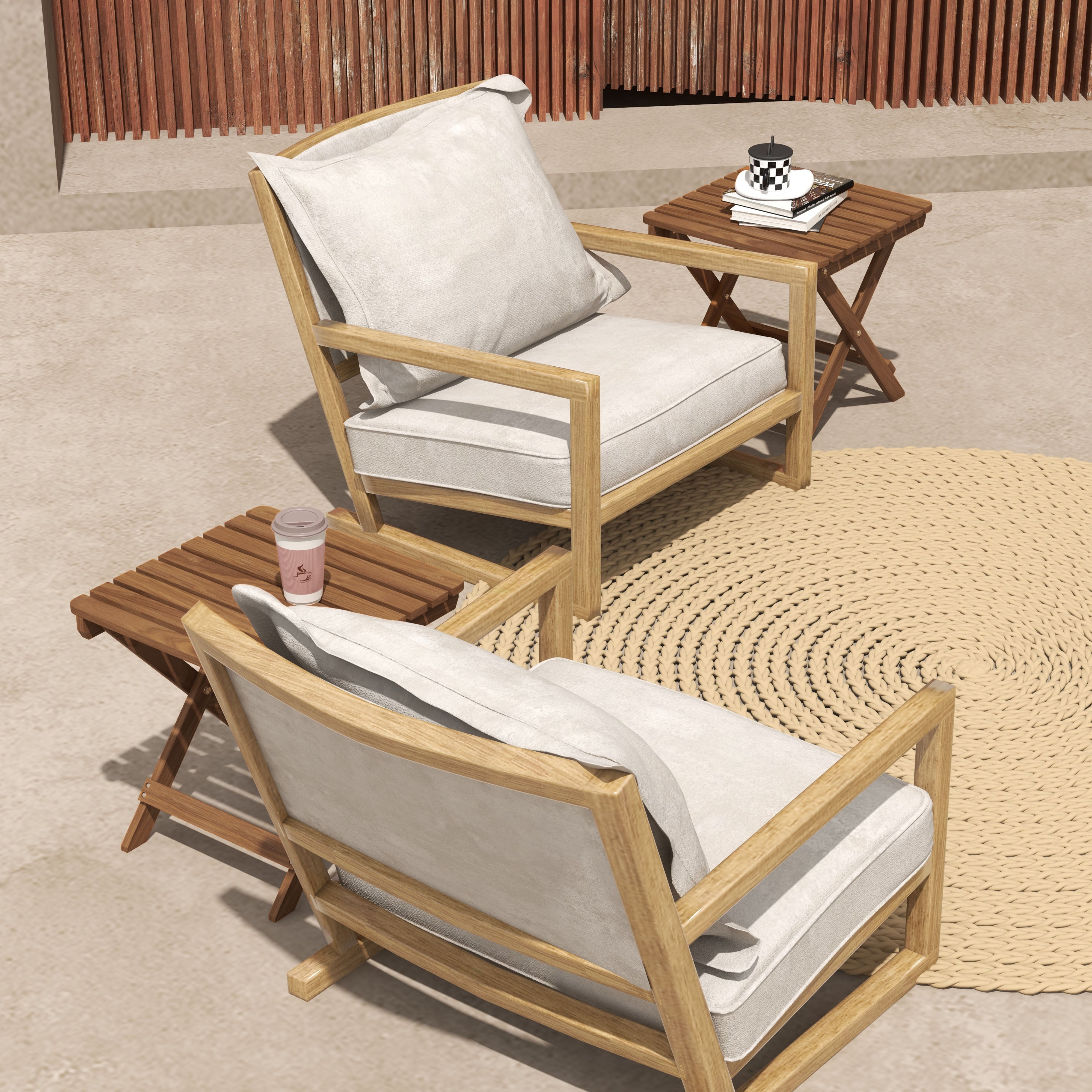 Side Table Outdoor, Set of 2 Garden Tables, Folding Camping Table made of Wood, Folding Table for Garden, Balcony, Teak, 45 x 45 x 45 cm