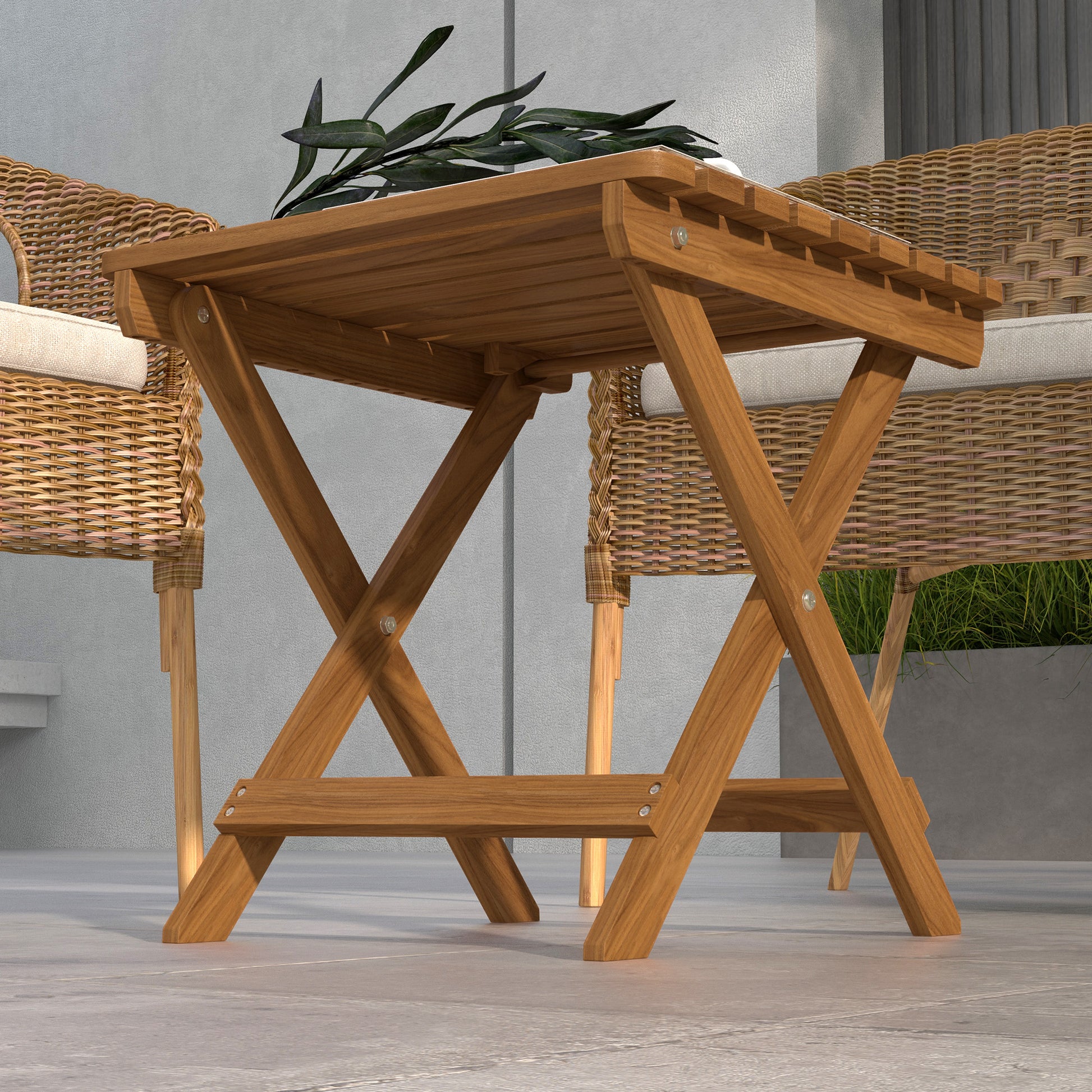 Side Table Outdoor, Set of 2 Garden Tables, Folding Camping Table made of Wood, Folding Table for Garden, Balcony, Teak, 45 x 45 x 45 cm