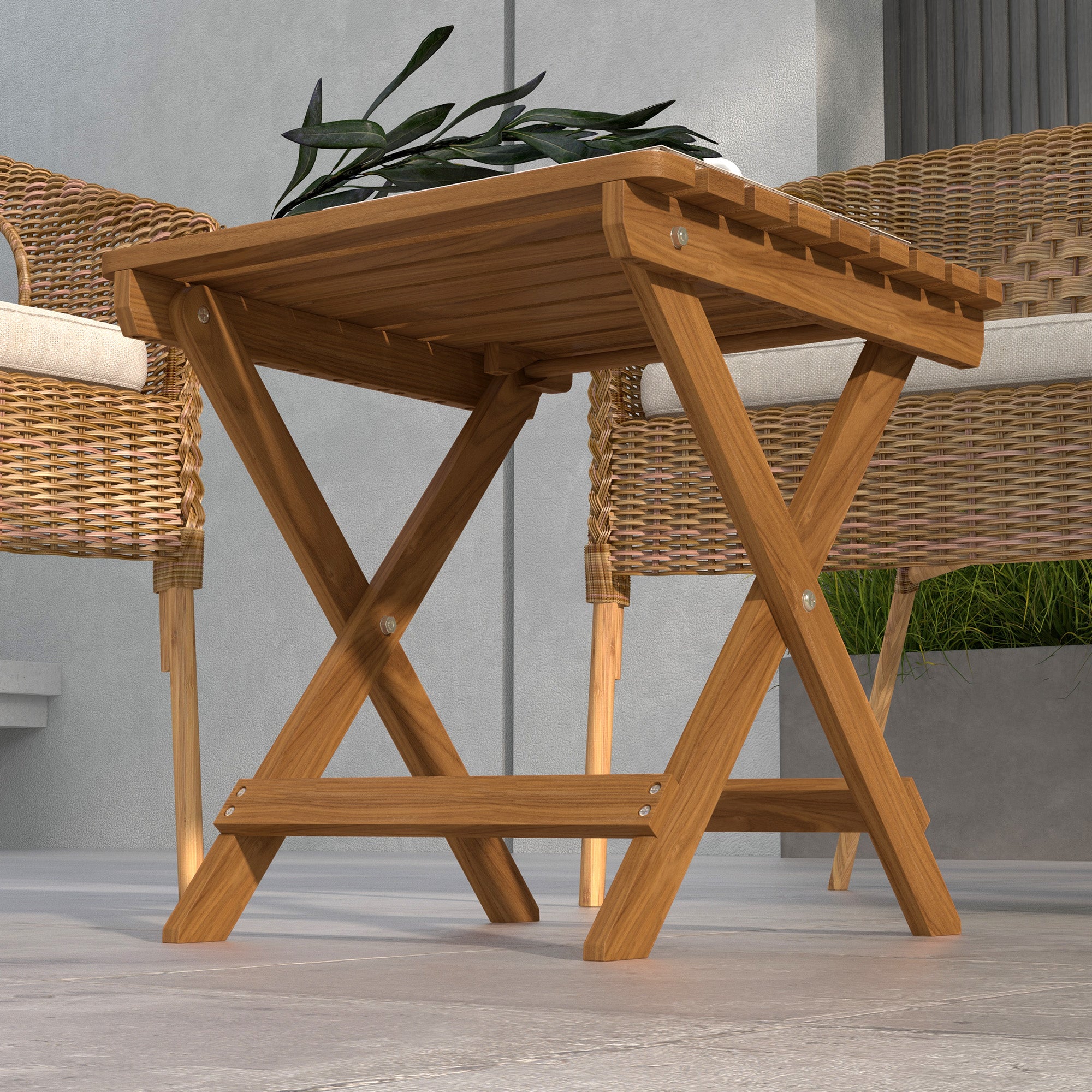 Side Table Outdoor, Set of 2 Garden Tables, Folding Camping Table made of Wood, Folding Table for Garden, Balcony, Teak, 45 x 45 x 45 cm