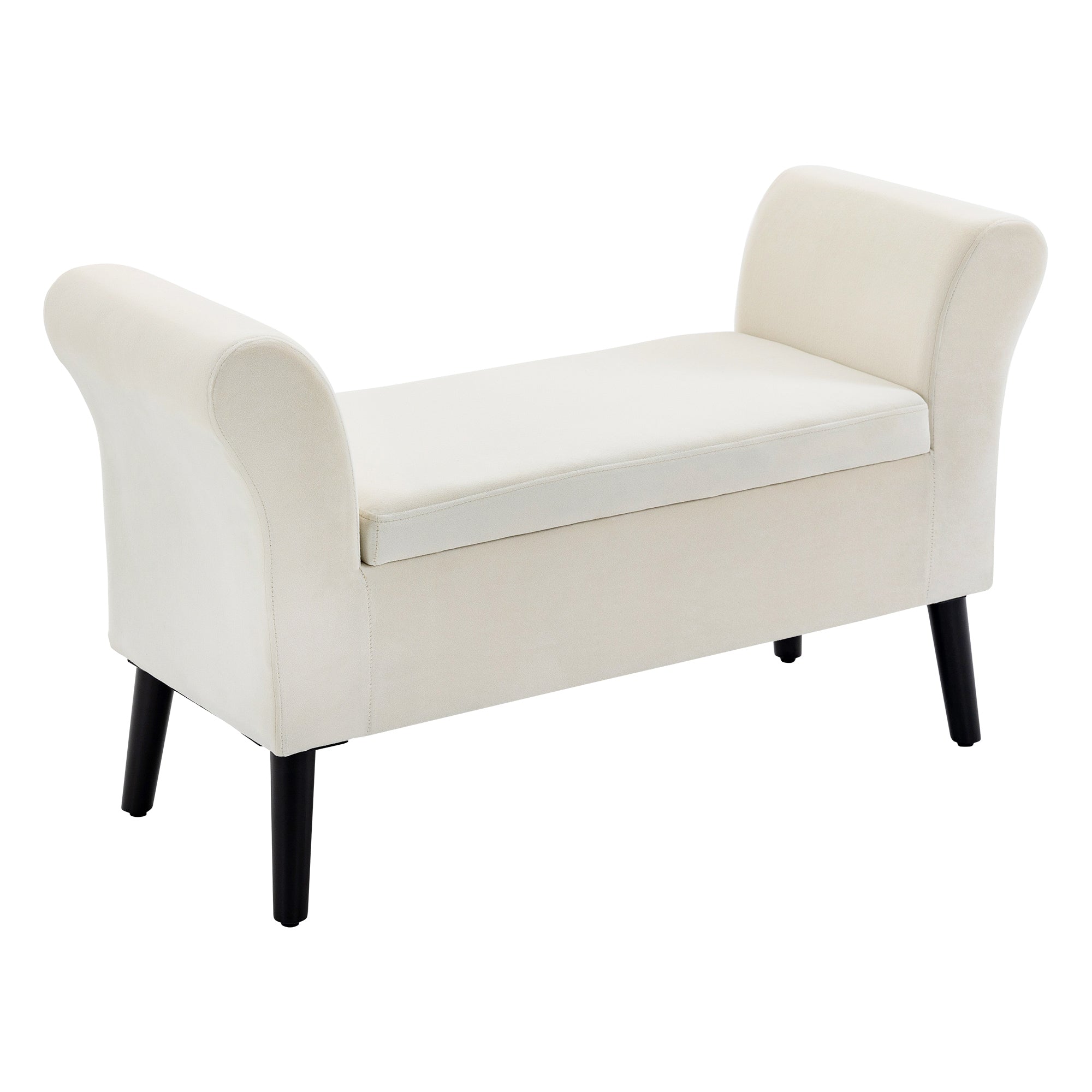 Upholstered Bench with Storage Ottoman Bench with Armrest for Entryway Bedroom Velvet Polyester 111.5 x 41 x 65 cm Cream White