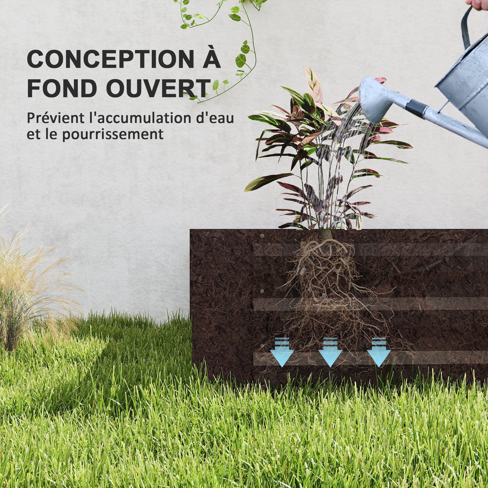 Outdoor Planter, Rectangular Garden Vegetable Raised Bed with Safety Edge and Open Bottom, for Flowers, Herbs, 240 x 120 x 30 cm, Dark Gray