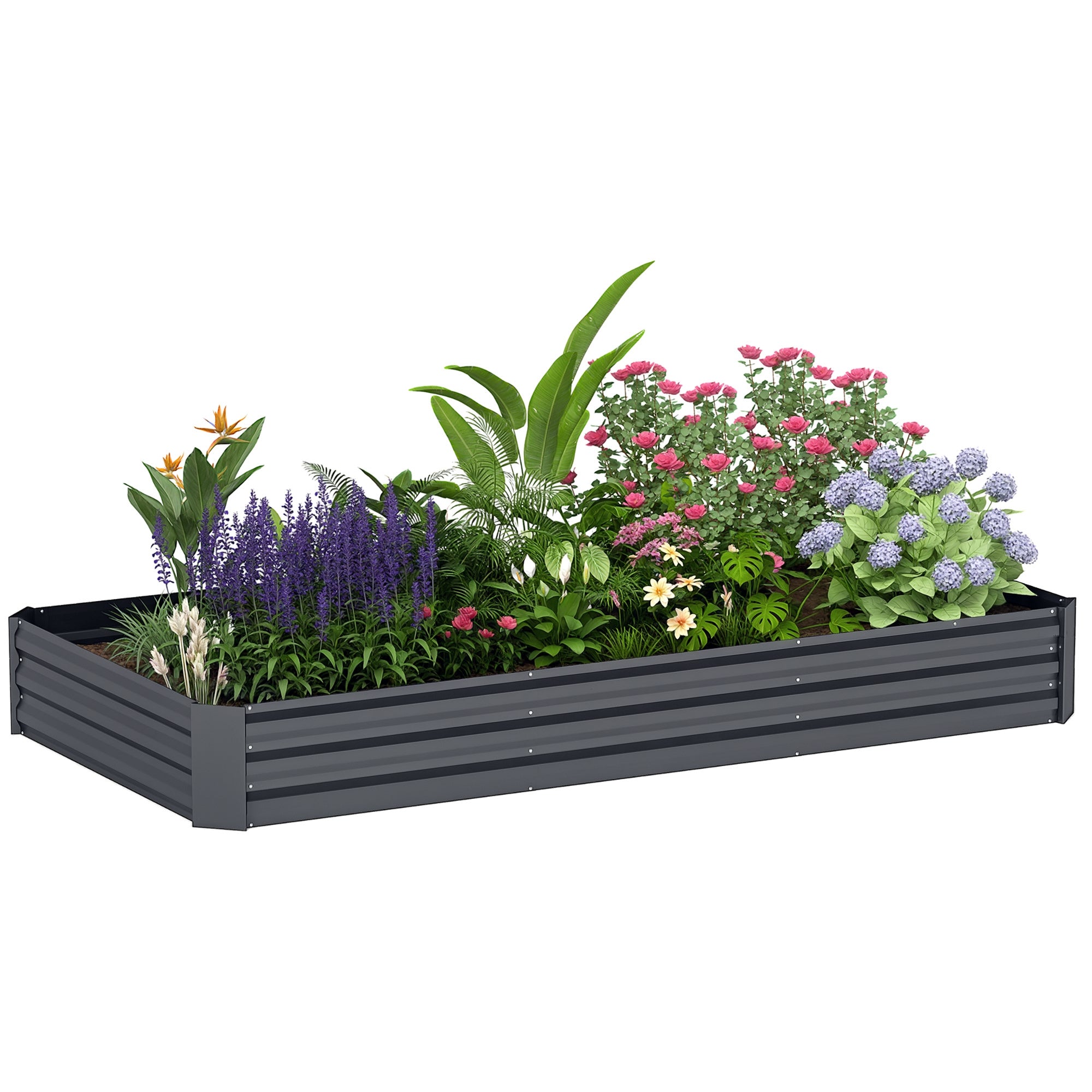 Outdoor Planter, Rectangular Garden Vegetable Raised Bed with Safety Edge and Open Bottom, for Flowers, Herbs, 240 x 120 x 30 cm, Dark Gray