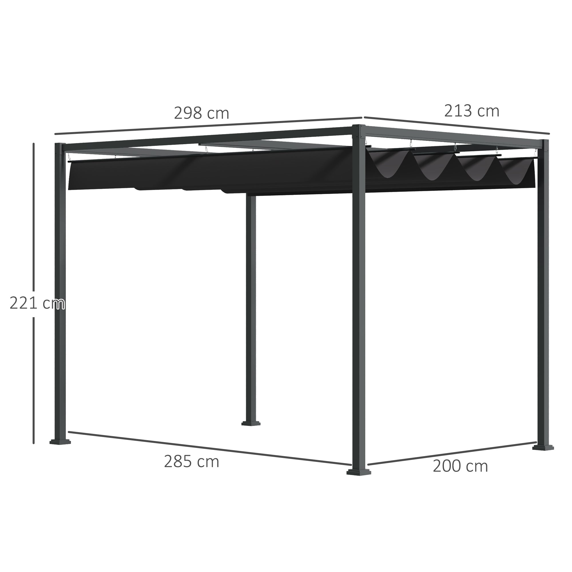 Pergola approx. 3x2m Garden Pavilion Terrace Roofing Metal Freestanding Garden Pavilion with Adjustable Roof, UV Protection, Sun Protection for Terrace and Garden, Black+Grey