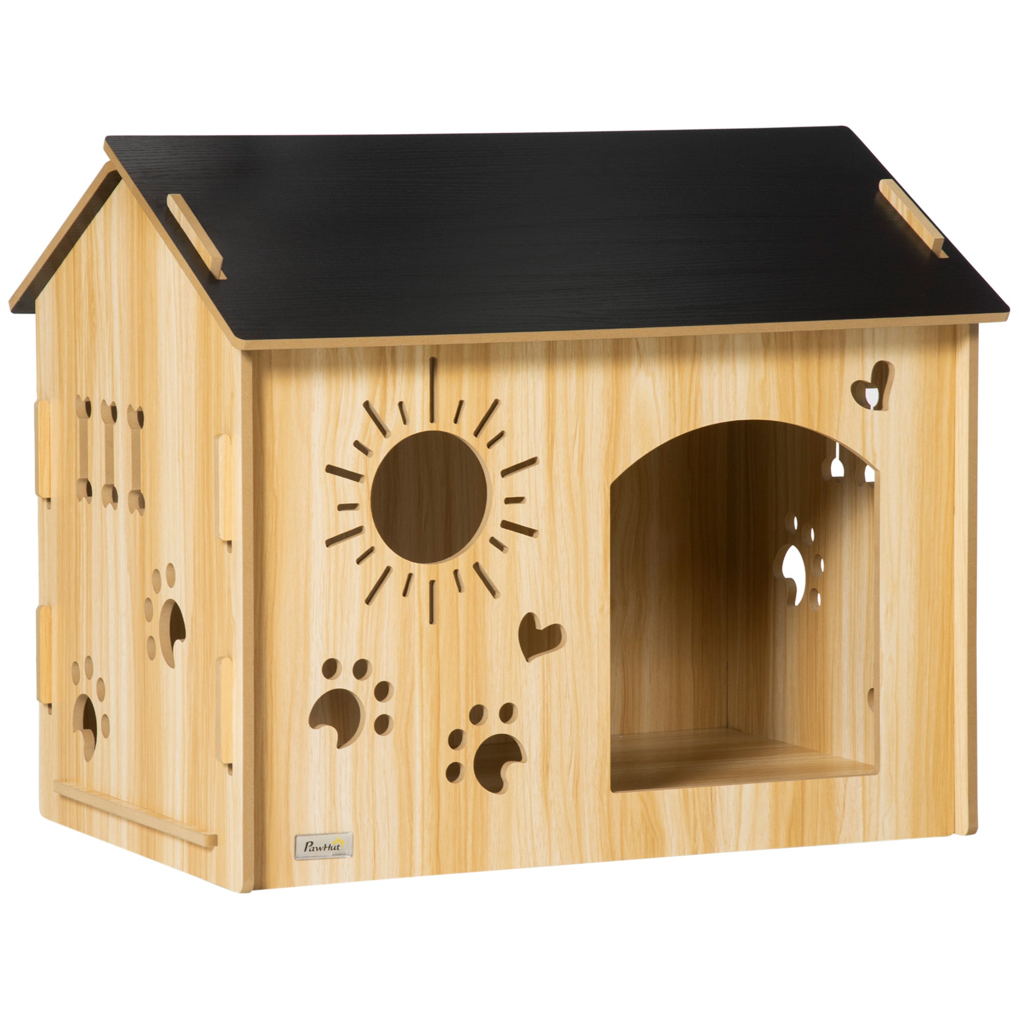 Wooden Dog House Small Animal House with Ventilation Openings Dog Kennel with Roof Dog Cave Indoor MDF Oak+Black 69 x 50 x 58.5 cm