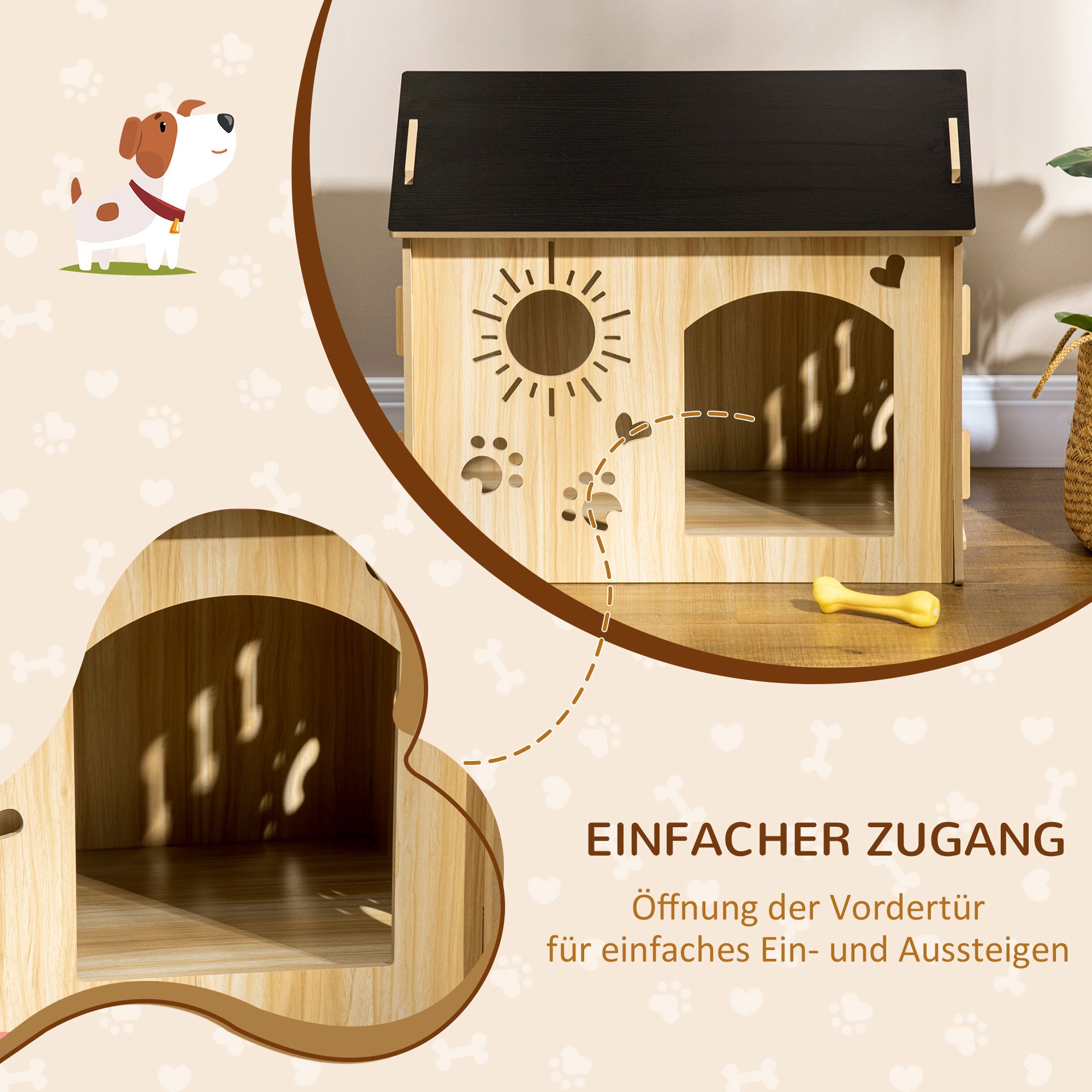Wooden Dog House Small Animal House with Ventilation Openings Dog Kennel with Roof Dog Cave Indoor MDF Oak+Black 69 x 50 x 58.5 cm