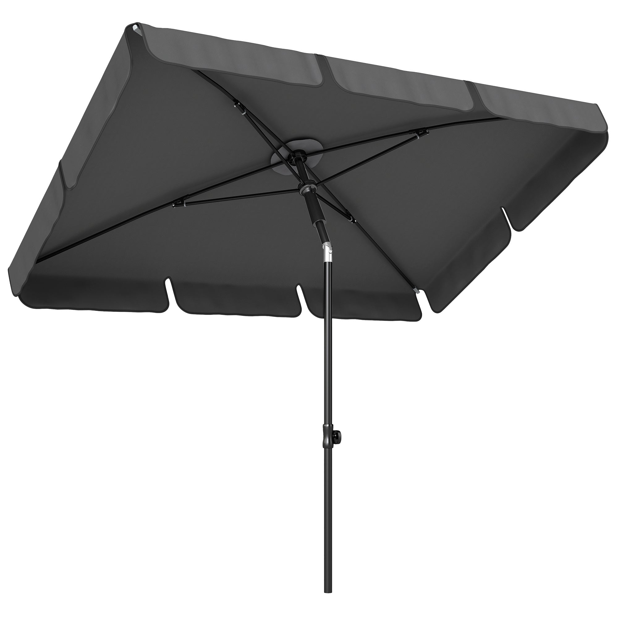 Rectangular Parasol 72 x 48 in (183 x 122 cm) – 3-Tilt Crank Umbrella with 8 Ribs for Beach, Balcony & Garden, Dark Gray