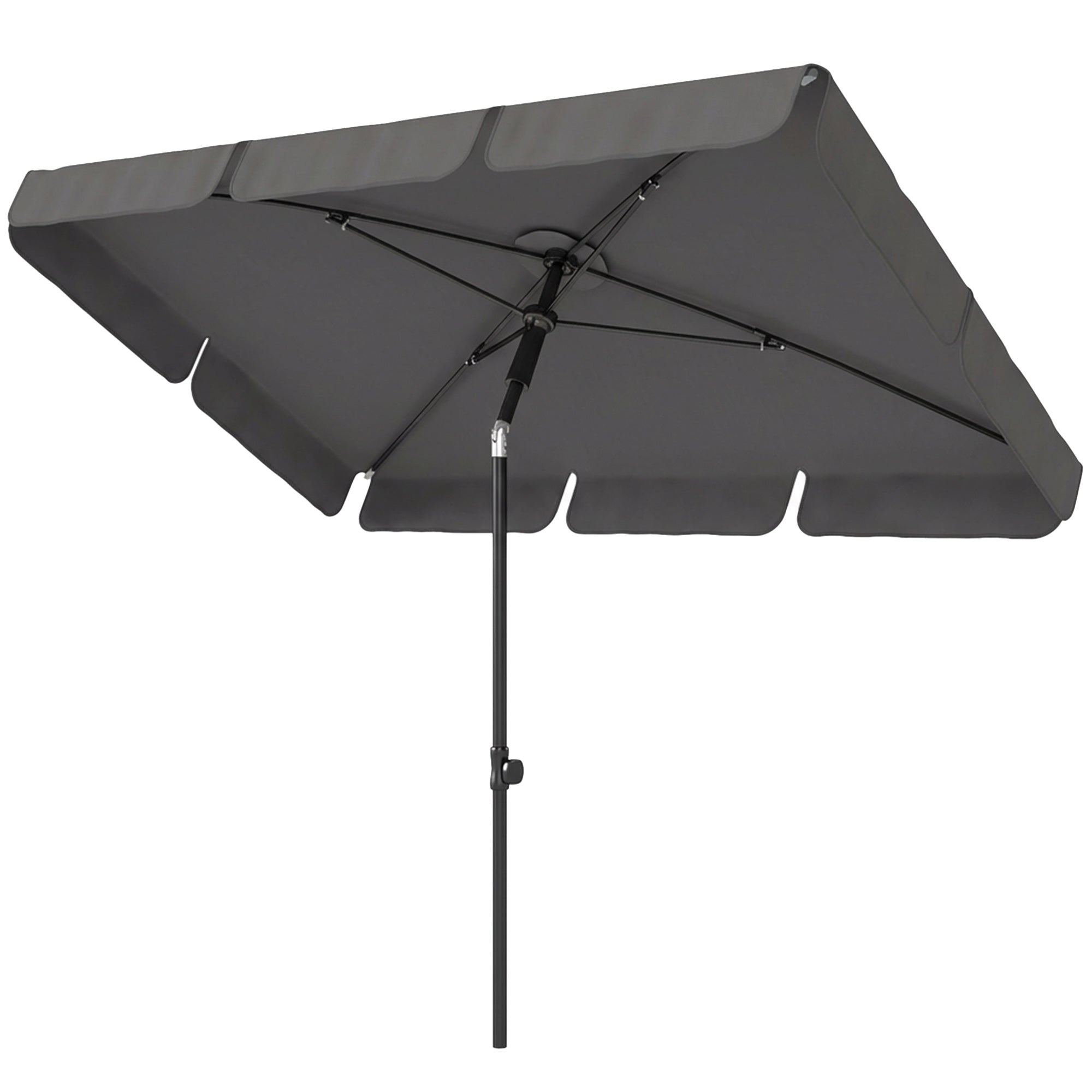 Rectangular Parasol 72 x 48 in (183 x 122 cm) – 3-Tilt Crank Umbrella with 8 Ribs for Beach, Balcony & Garden, Dark Gray