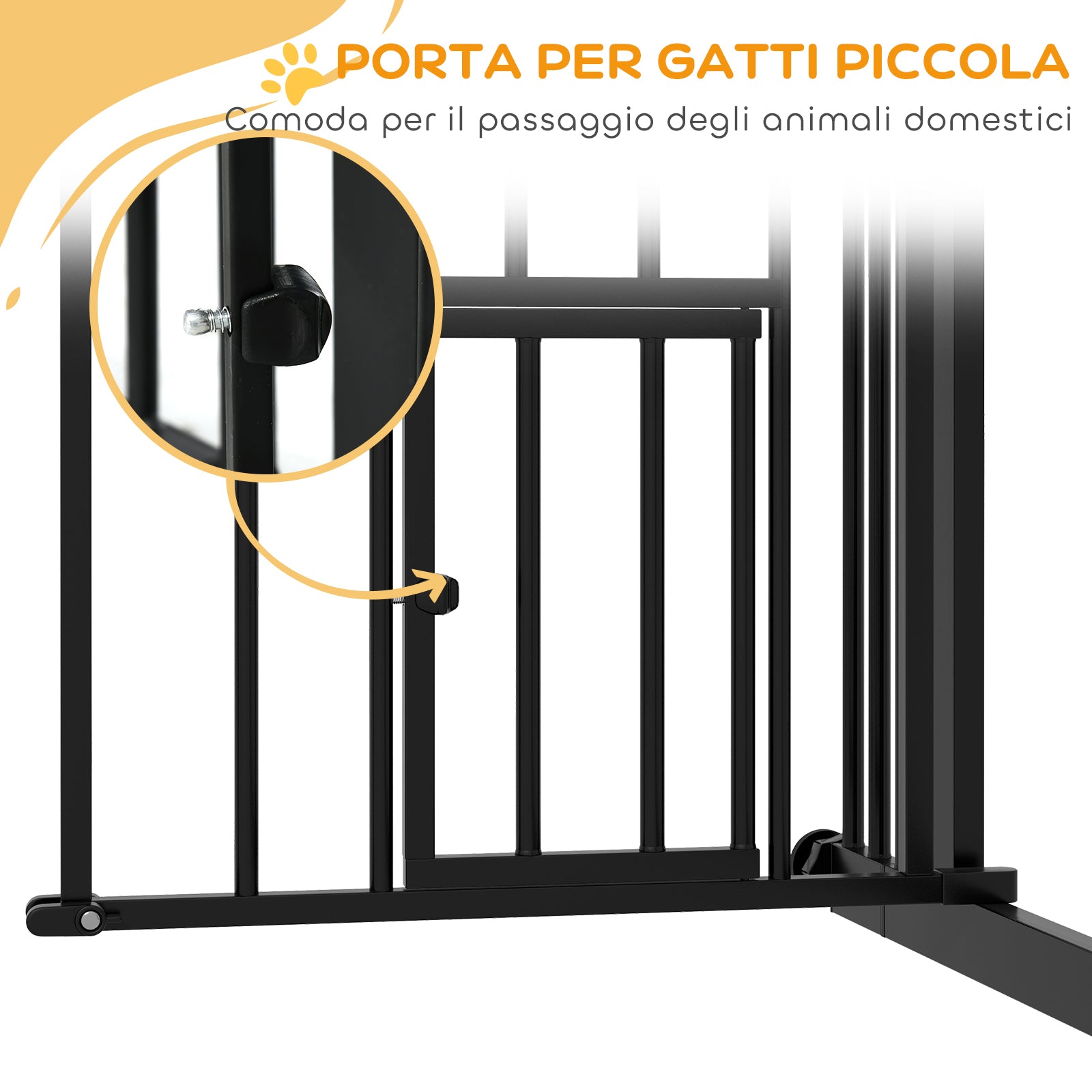 Extensible Small and Medium Dog Gate with Auto-Close, Steel and PA Safety Gate, 74-100x76 cm, Black