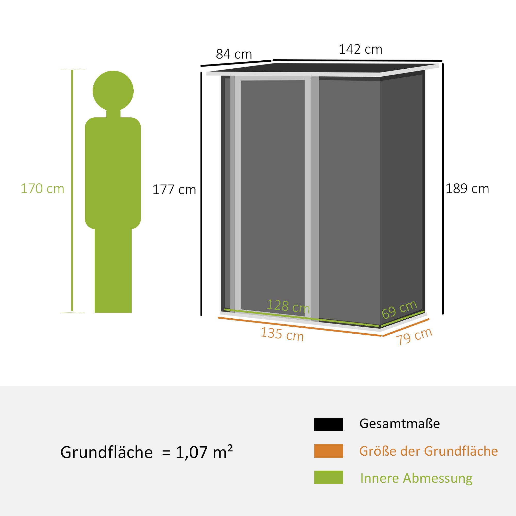 Garden Shed Tool Shed with Door Outdoor Steel Dark Grey 142 x 84 x 189 cm