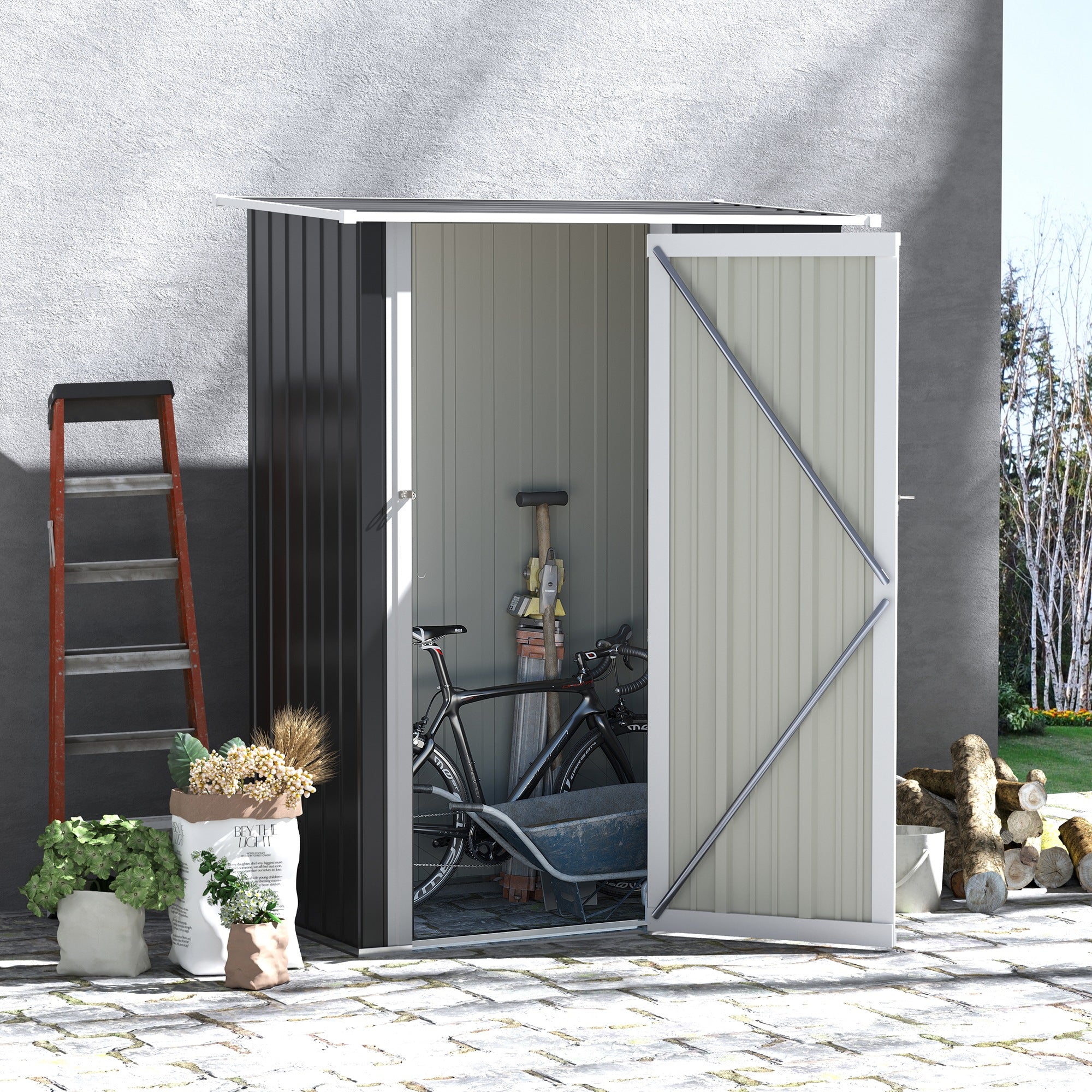 Garden Shed Tool Shed with Door Outdoor Steel Dark Grey 142 x 84 x 189 cm