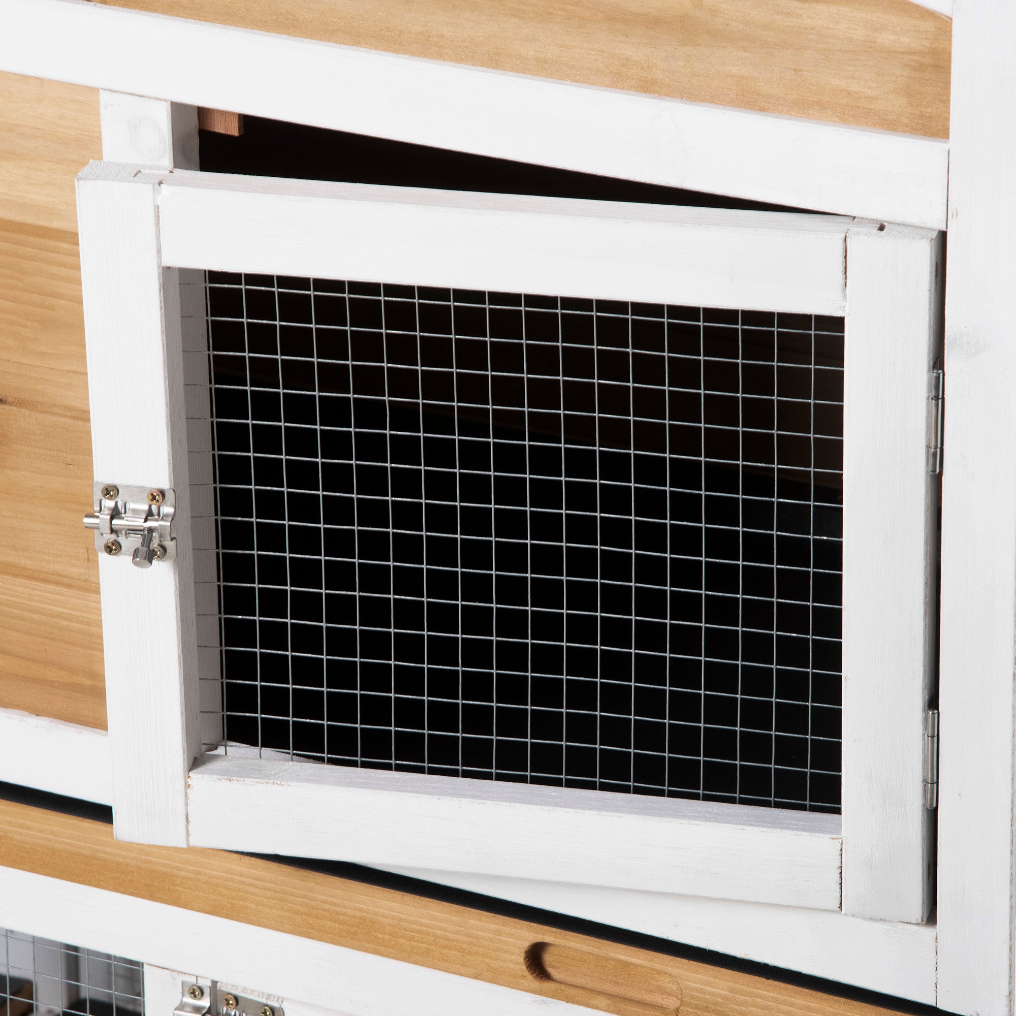 Small Animal Hutch Dwarf Rabbit Hutch with Run Ramp Guinea Pig Hutch Small Animal Cage with Asphalt Roof Outdoor Winterproof Pine Wood White 230 x 53 x 93.5 cm