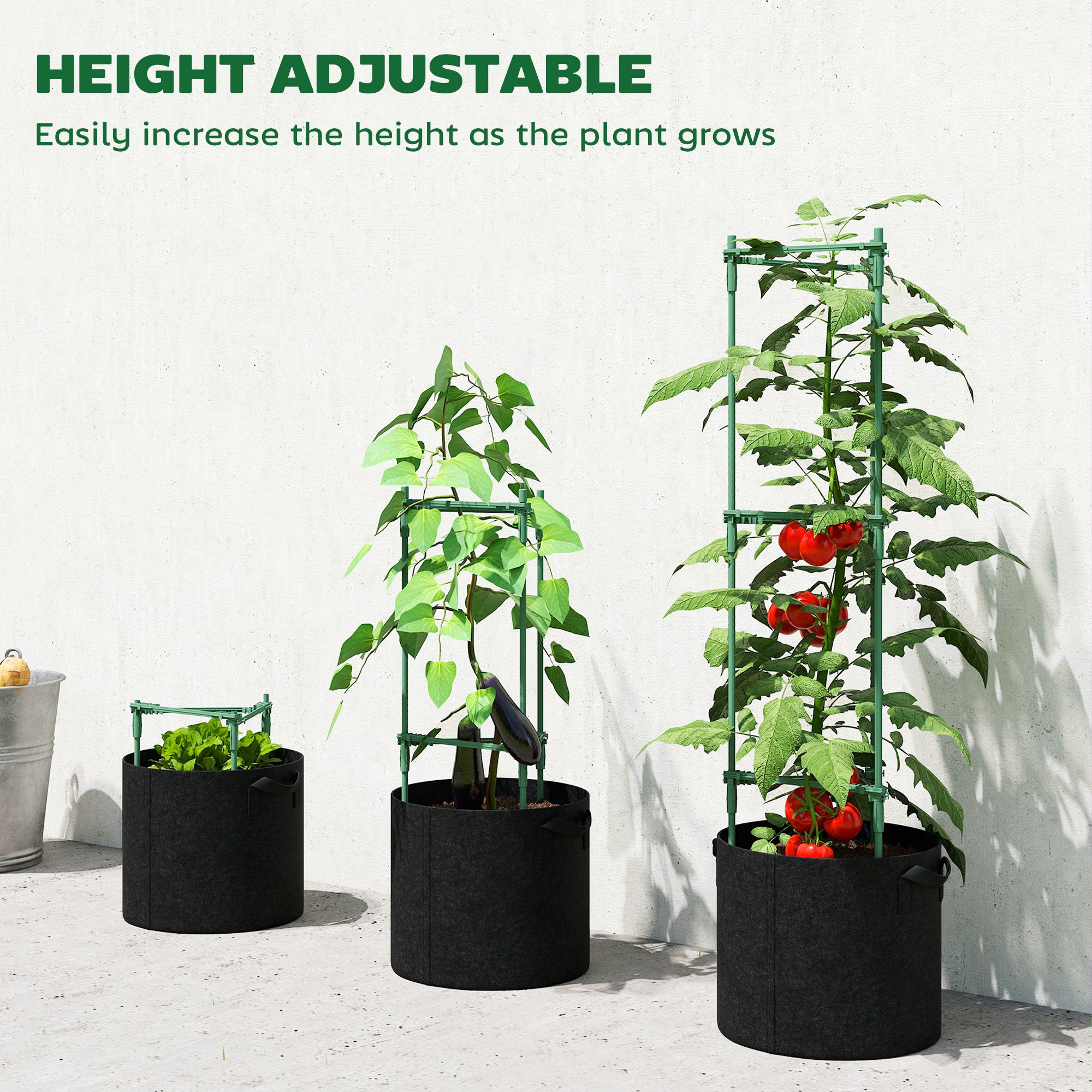 Raised Planter with Support Trellis, 3-Pack 83.7 L Fabric Grow Bags for Tomatoes & Climbing Plants — 35 x 35 x 120 cm (13.8 x 13.8 x 47.2 in)