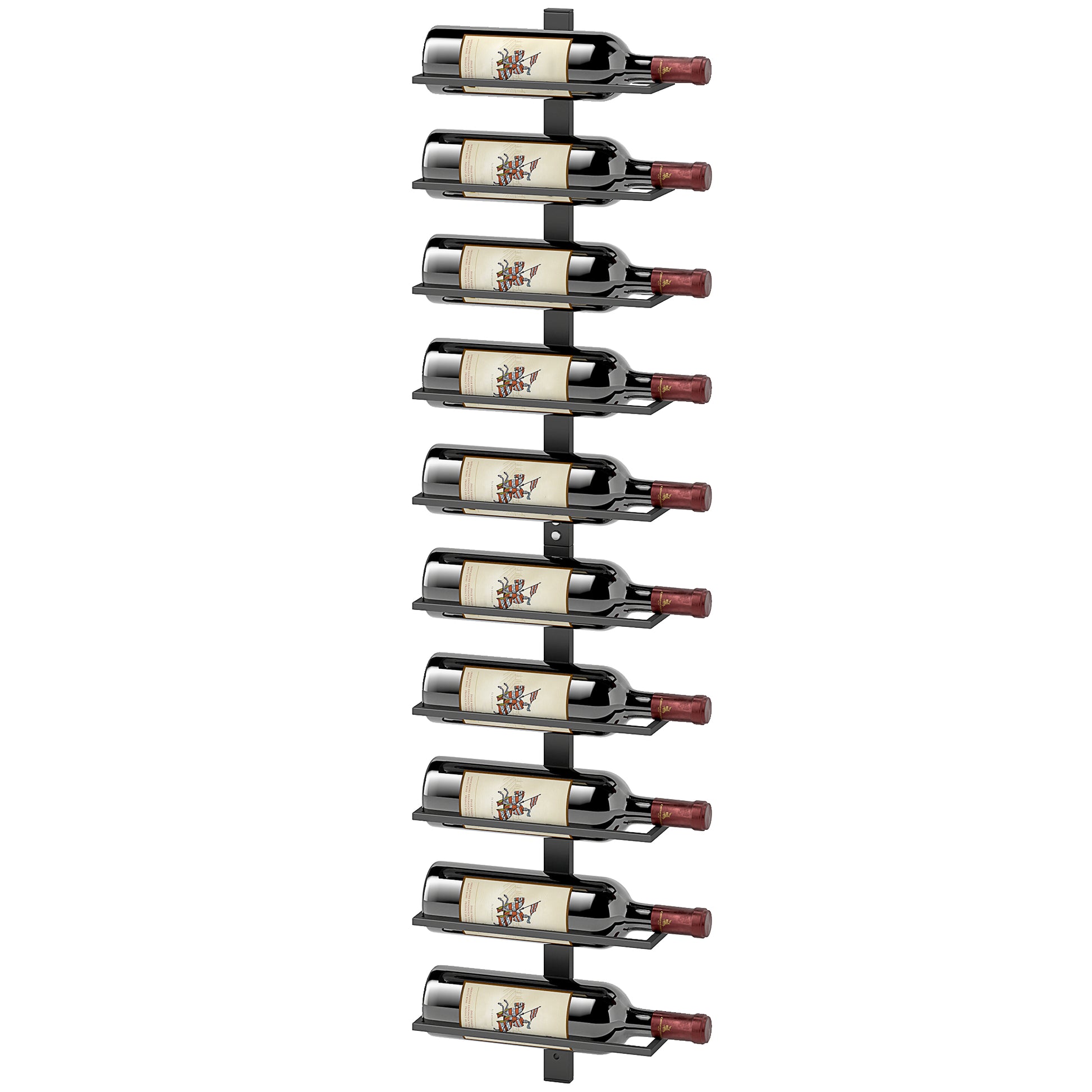 10-Level Wall-Mounted Wine Rack, Steel Wine Shelf for 10 Bottles, Wine Rack for Kitchen, Bar, Dining Room, Cellar, Black