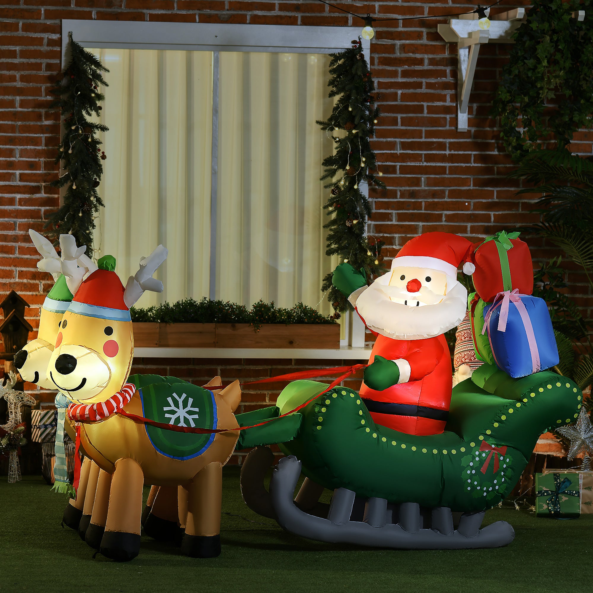 Christmas Inflatable Decoration Santa Claus with Sleigh and 2 Reindeer Christmas Decoration with 4 LED Lights for Garden Patio 82.7"L x 27.6"W x 49.2"H