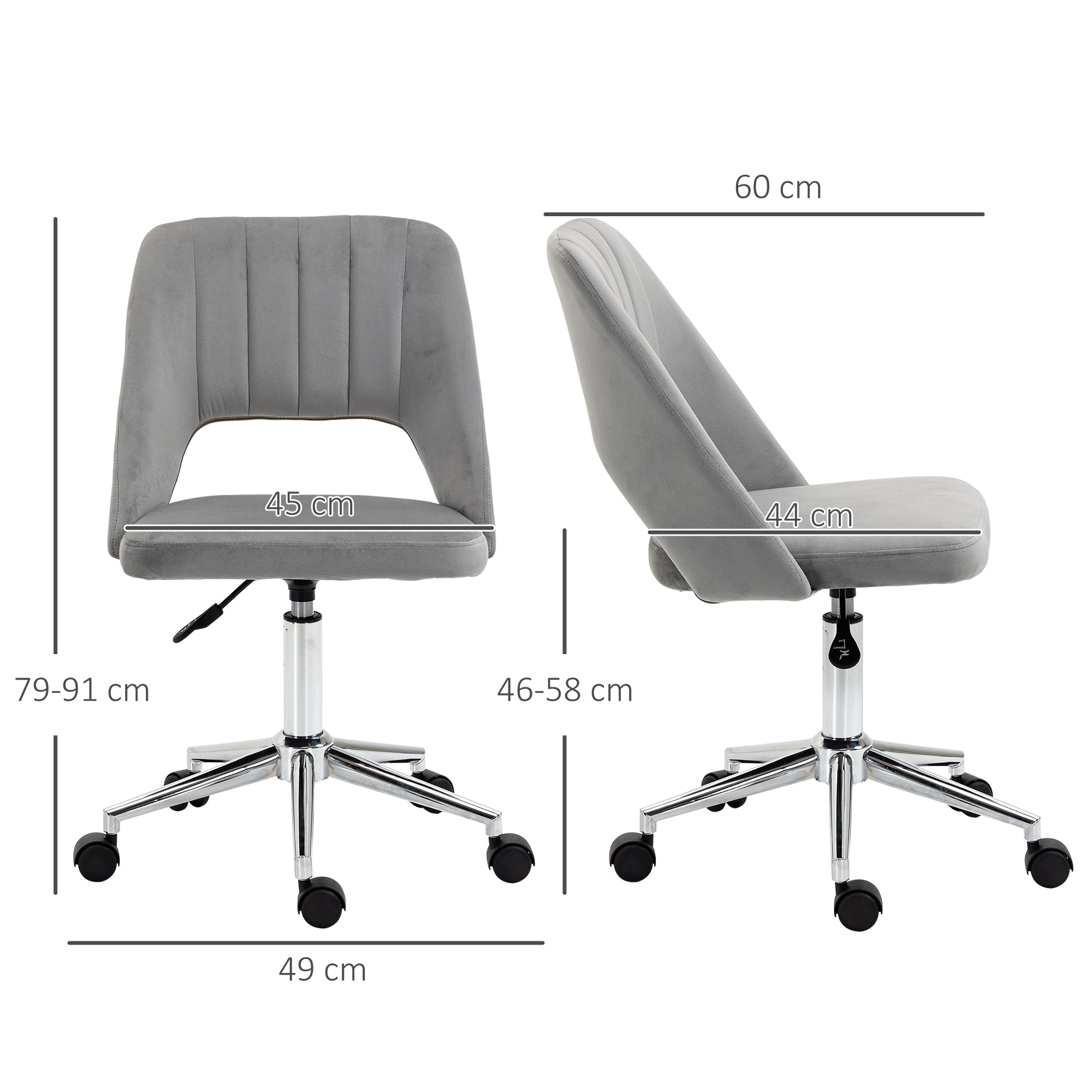 Ergonomic and Swivel Office Chair, Padded Desk Chair with Adjustable Height, Gray 49x60x79-91cm