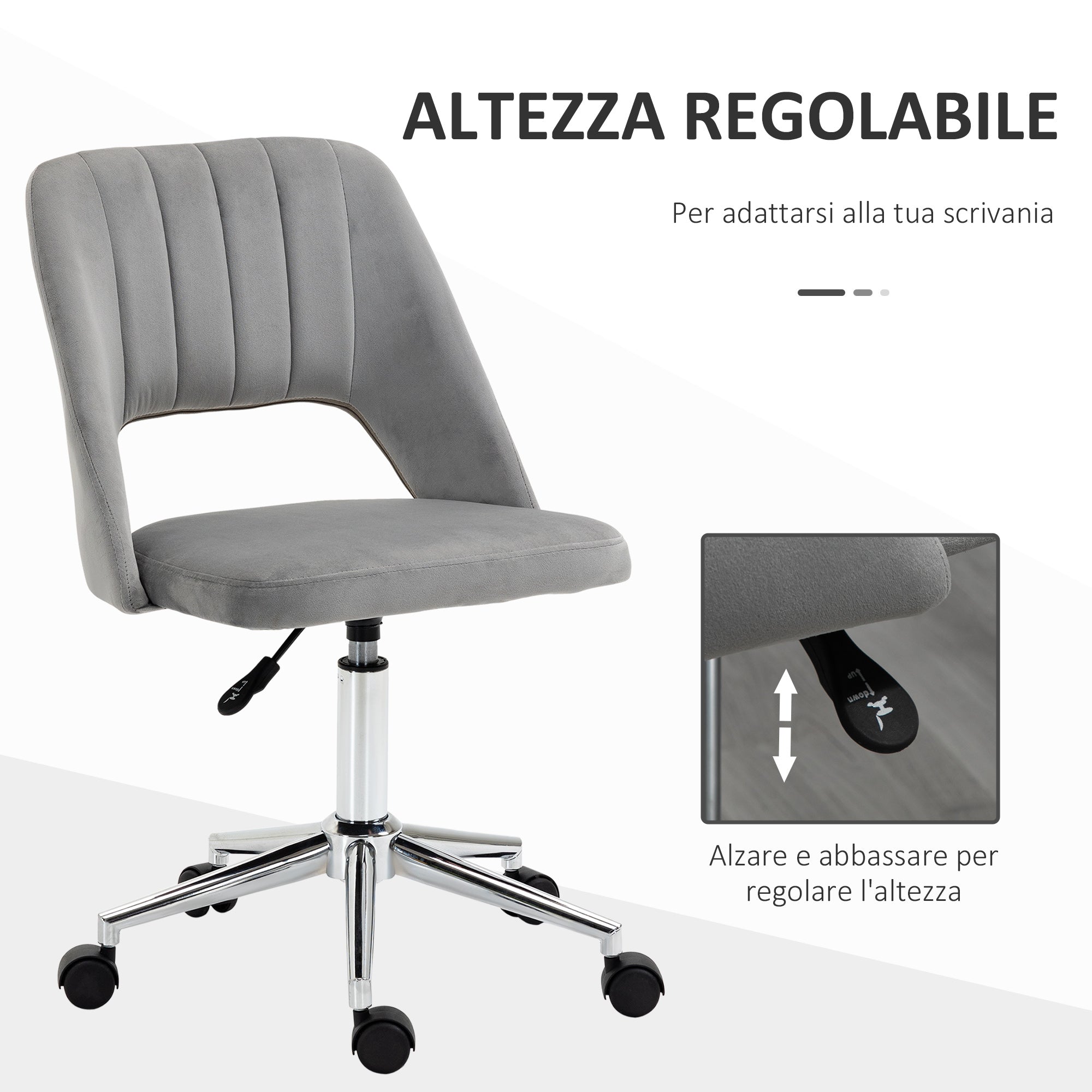Ergonomic and Swivel Office Chair, Padded Desk Chair with Adjustable Height, Gray 49x60x79-91cm