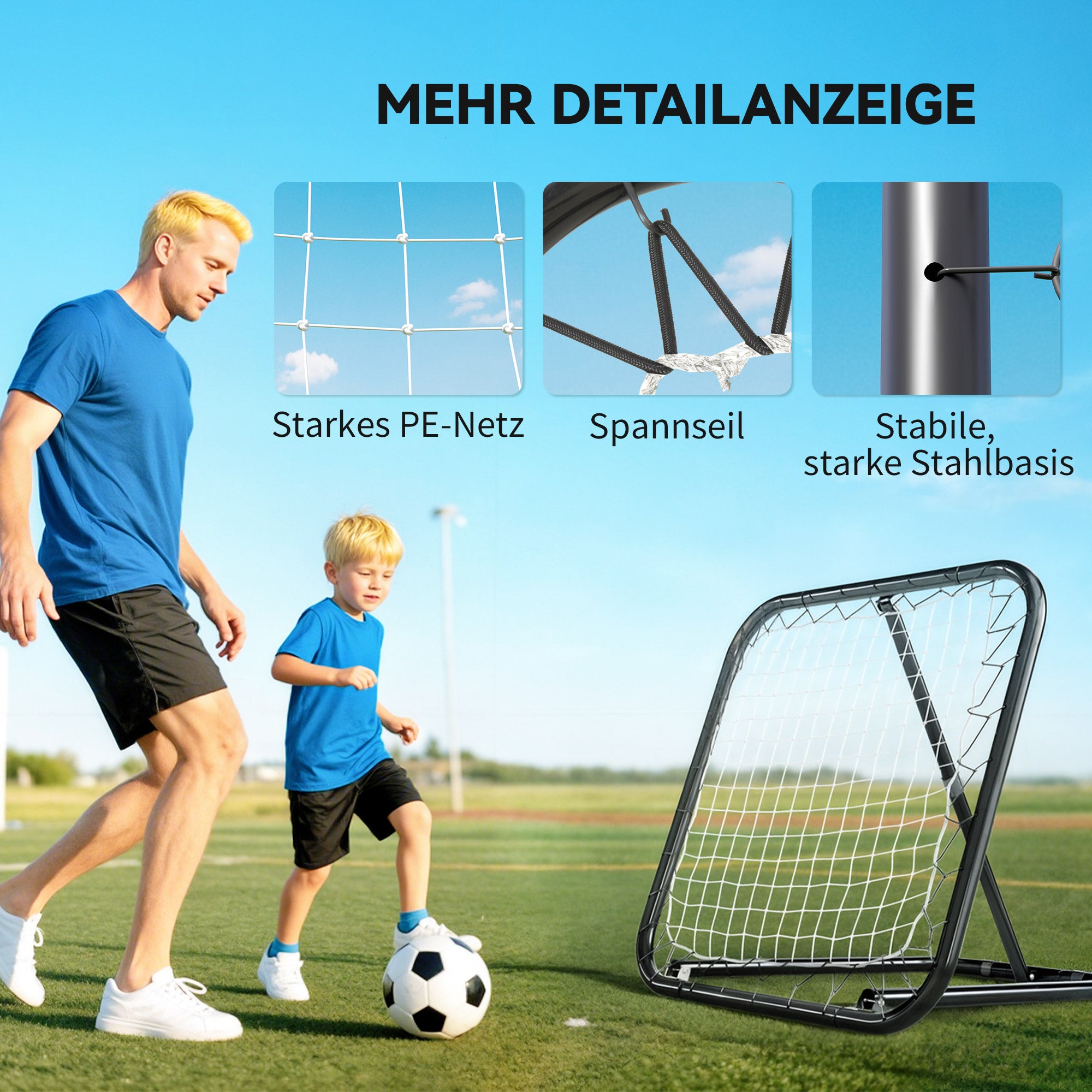 Football Rebounder, 78 x 84 cm Bounce Back Wall with Pegs, Adjustable in 5 Levels, Portable, Kickback Goal, Football Goal for Teenagers, Football Training Equipment for Baseball Training White