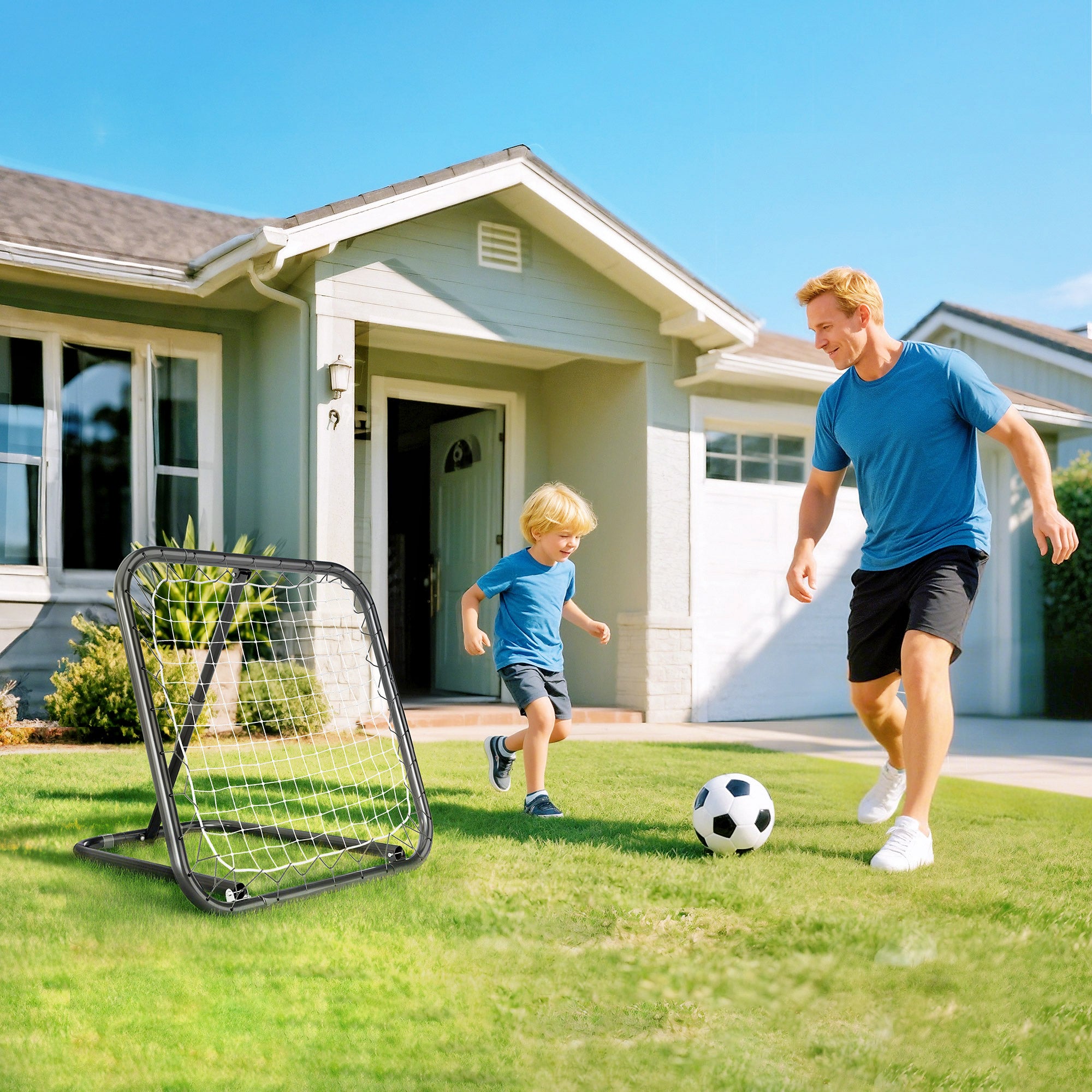 Football Rebounder, 78 x 84 cm Bounce Back Wall with Pegs, Adjustable in 5 Levels, Portable, Kickback Goal, Football Goal for Teenagers, Football Training Equipment for Baseball Training White